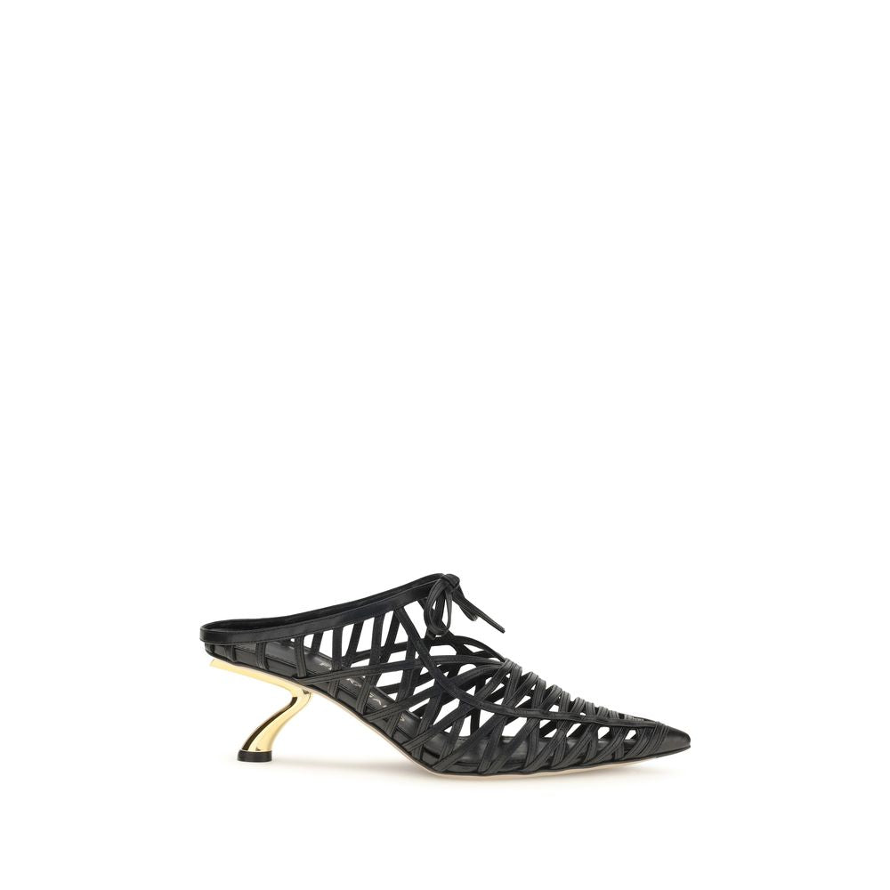 Ferragamo Black Leather Mules