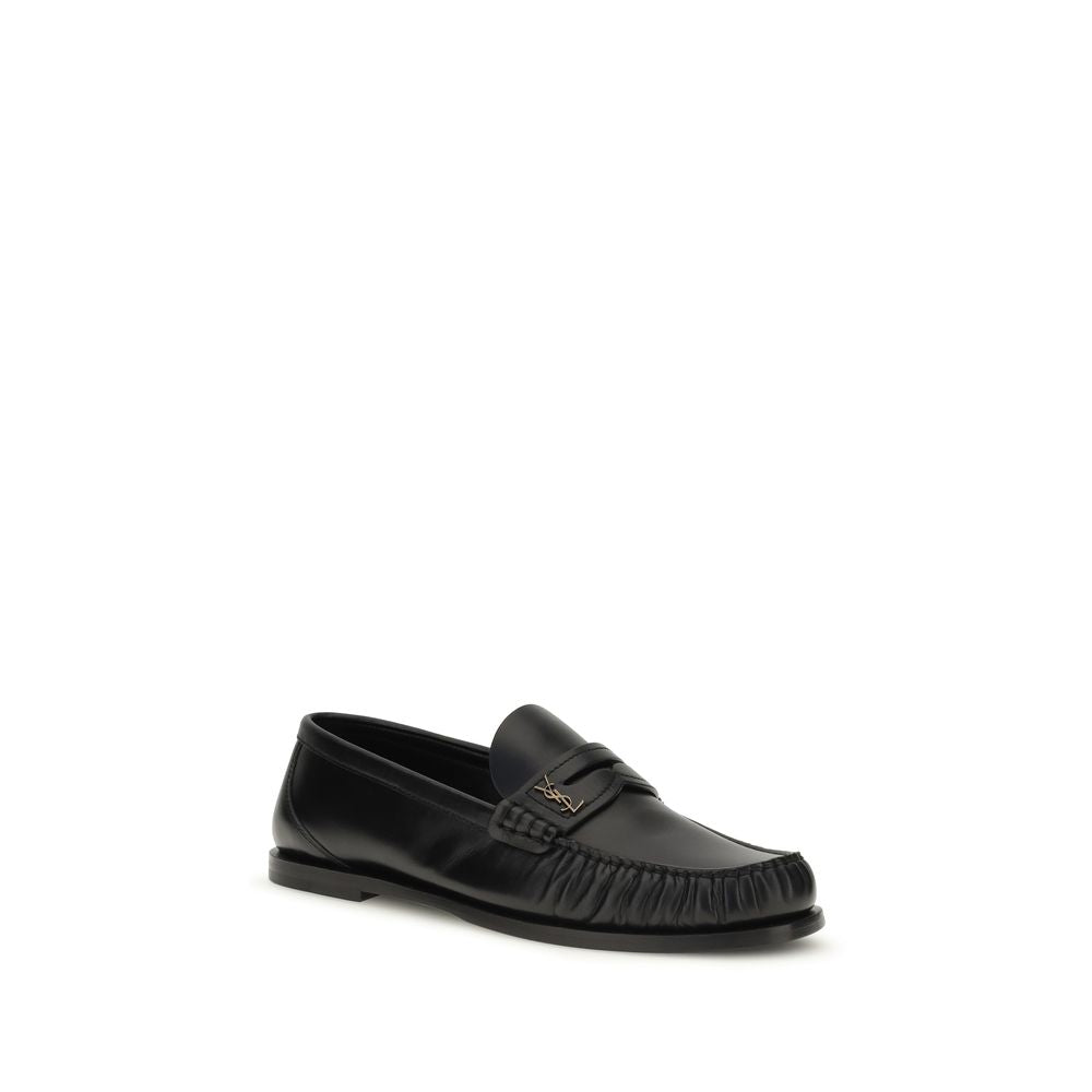 Saint Laurent Black Leather Slip-On Loafers