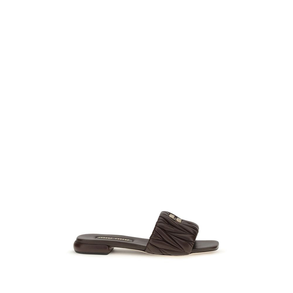 Miu Miu Brown Leather Flat Sandals