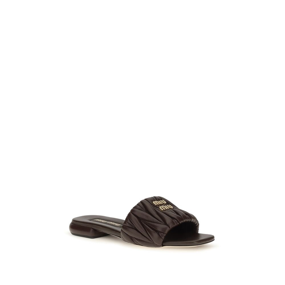 Miu Miu Brown Leather Flat Sandals