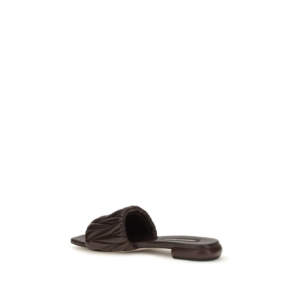 Miu Miu Brown Leather Flat Sandals
