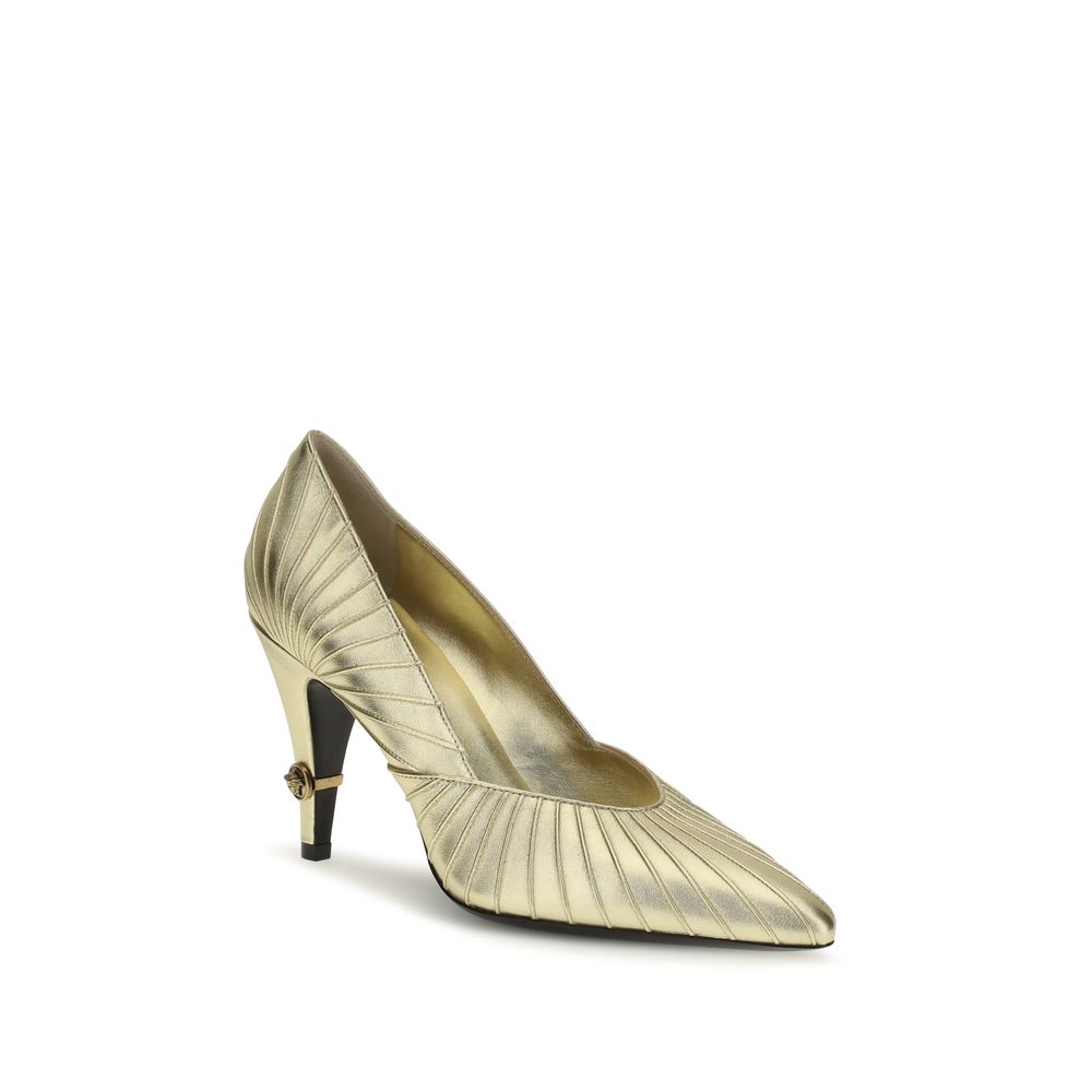 Versace Gold Leather High Heel Pumps