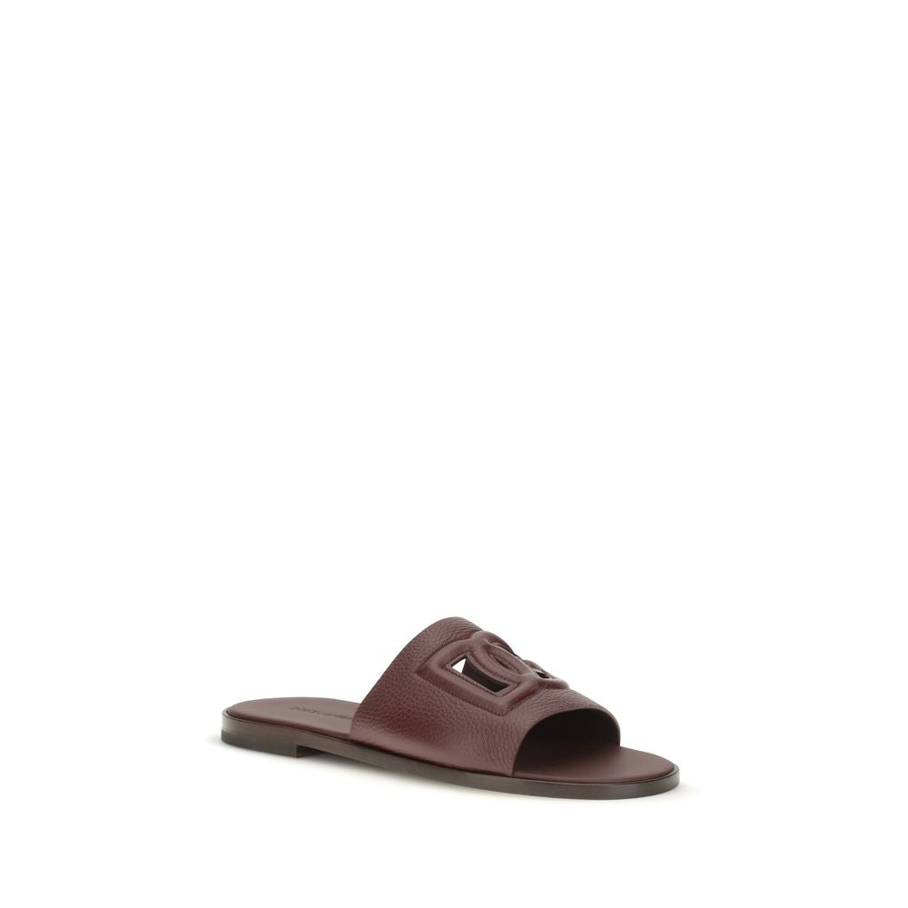 Dolce & Gabbana Brown Calf Leather Bos Taurus Flat Sandals