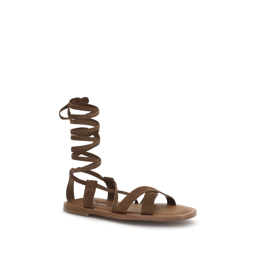 Miu Miu Brown Leather Strap-On Sandals