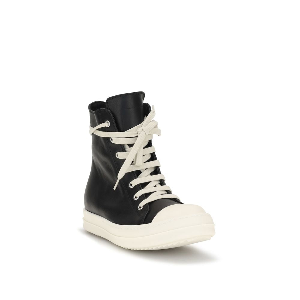 Rick Owens Black Leather High Top Sneakers