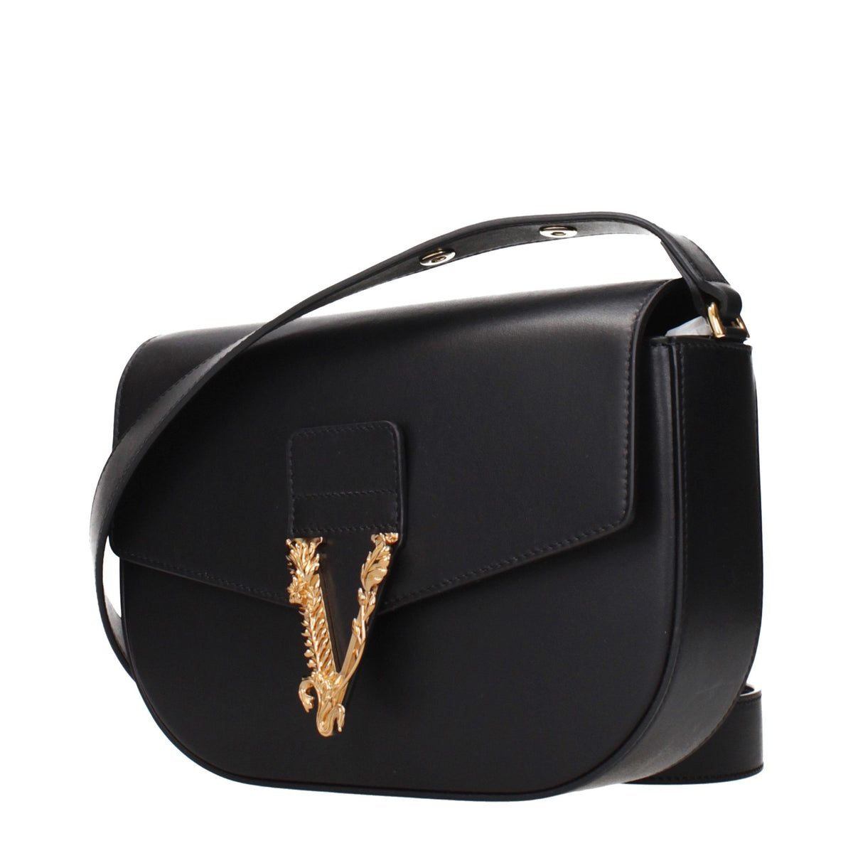 New Versace Black Leather Crossbody Bag