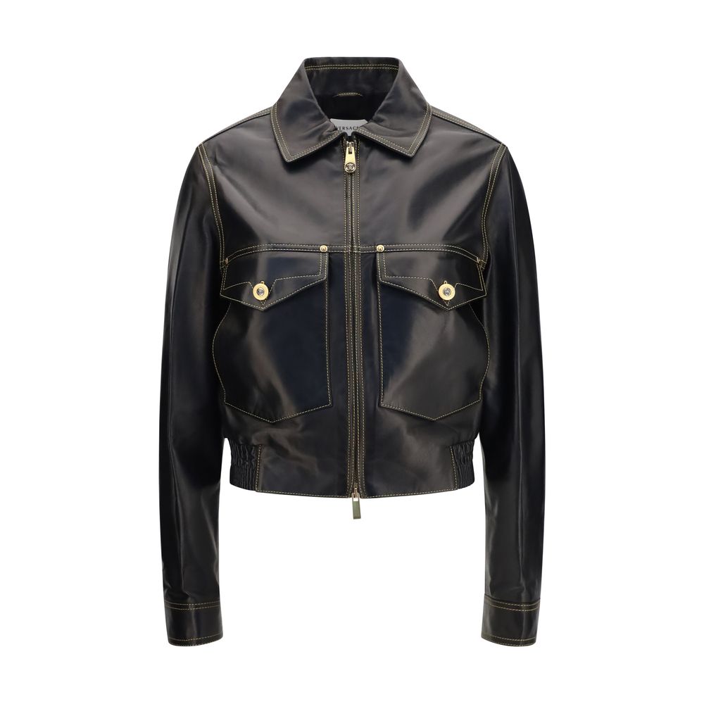 Versace Black Aries Aries Leather Jacket