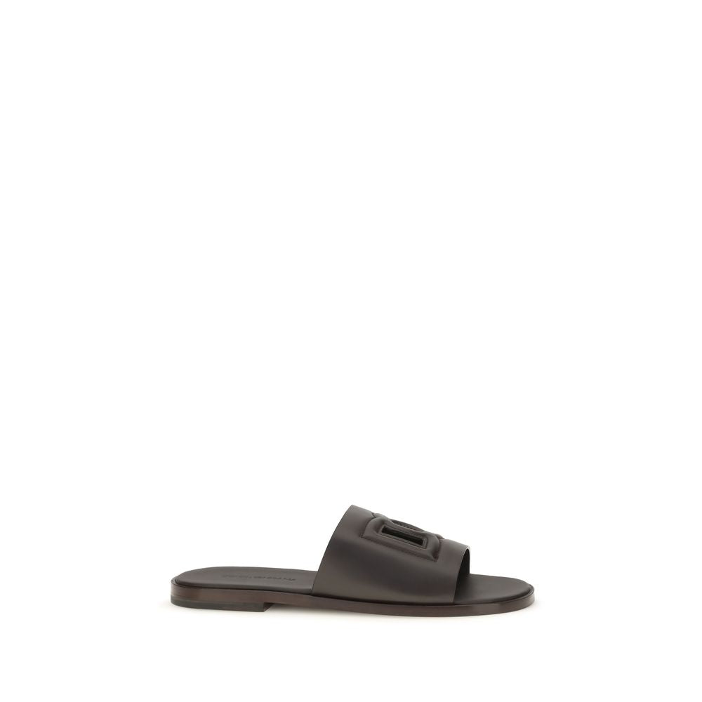 Dolce & Gabbana Brown Leather Flat Sandals
