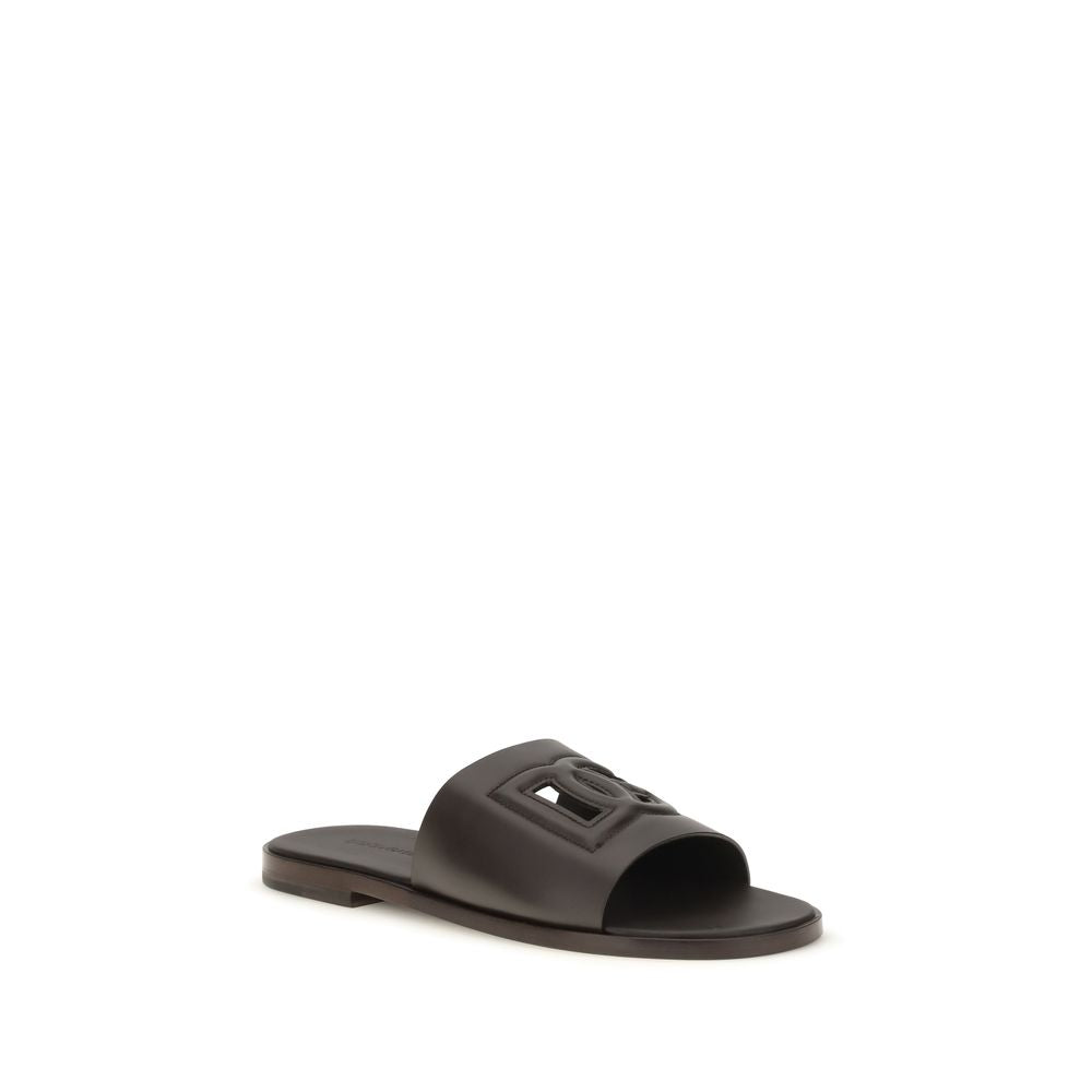 Dolce & Gabbana Brown Leather Flat Sandals