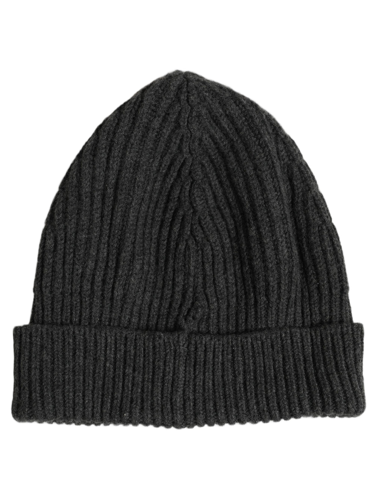 New Dolce & Gabbana Men Charcoal Grey Ribbed Wool Knit Beanie One Size Hat