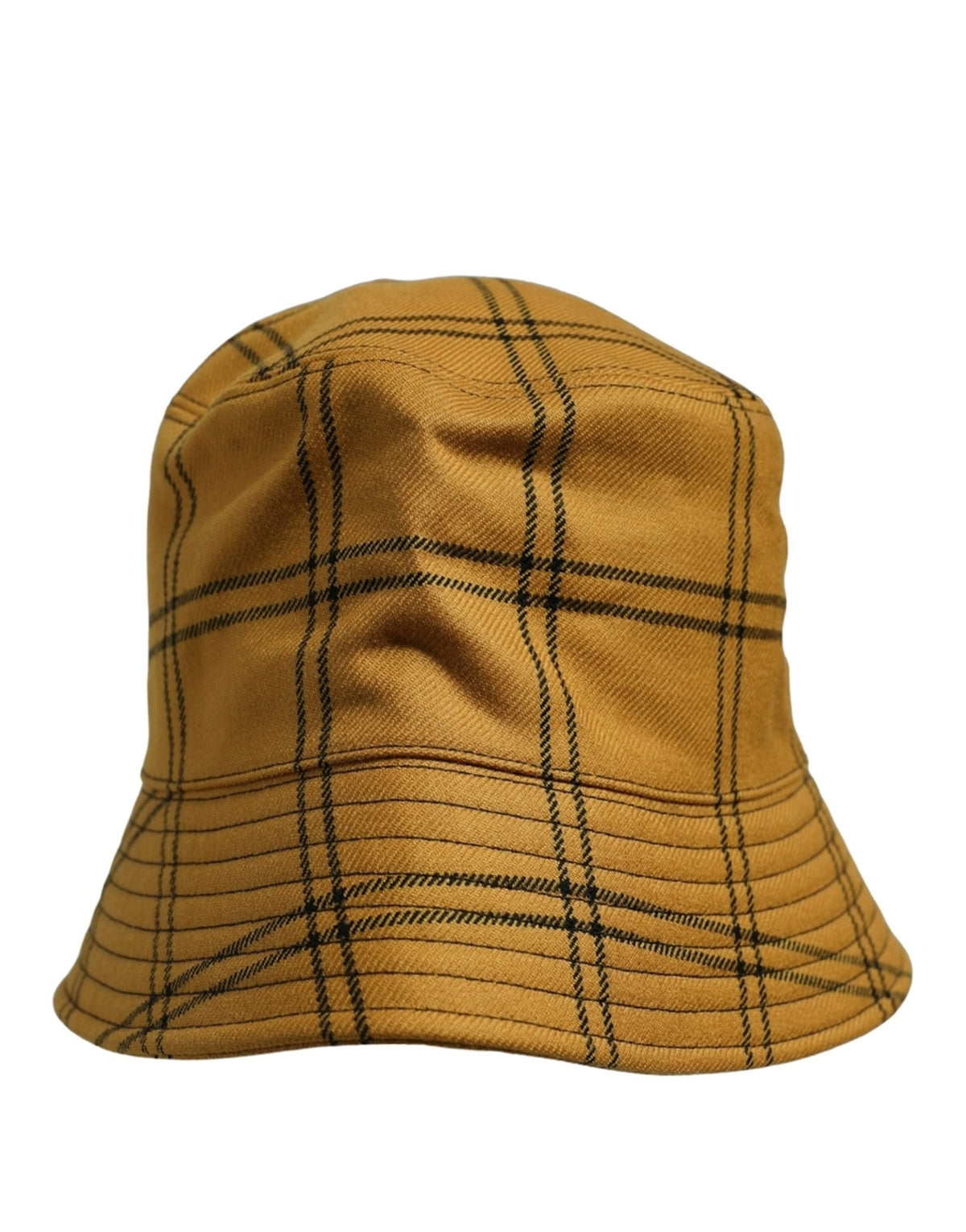 New Dolce & Gabbana Men Dark Yellow Check Wide Brim Bucket Cap Hat