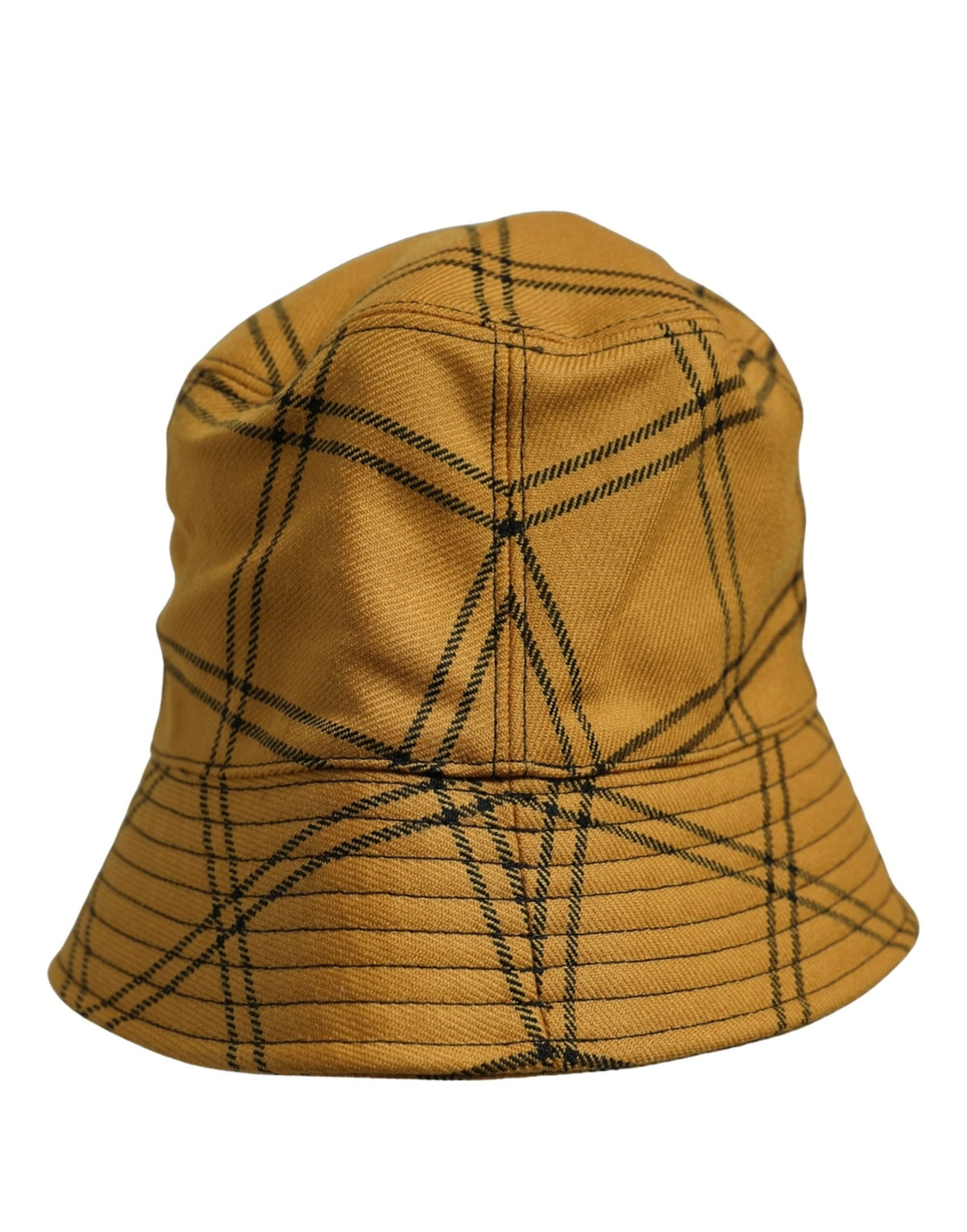 New Dolce & Gabbana Men Dark Yellow Check Wide Brim Bucket Cap Hat
