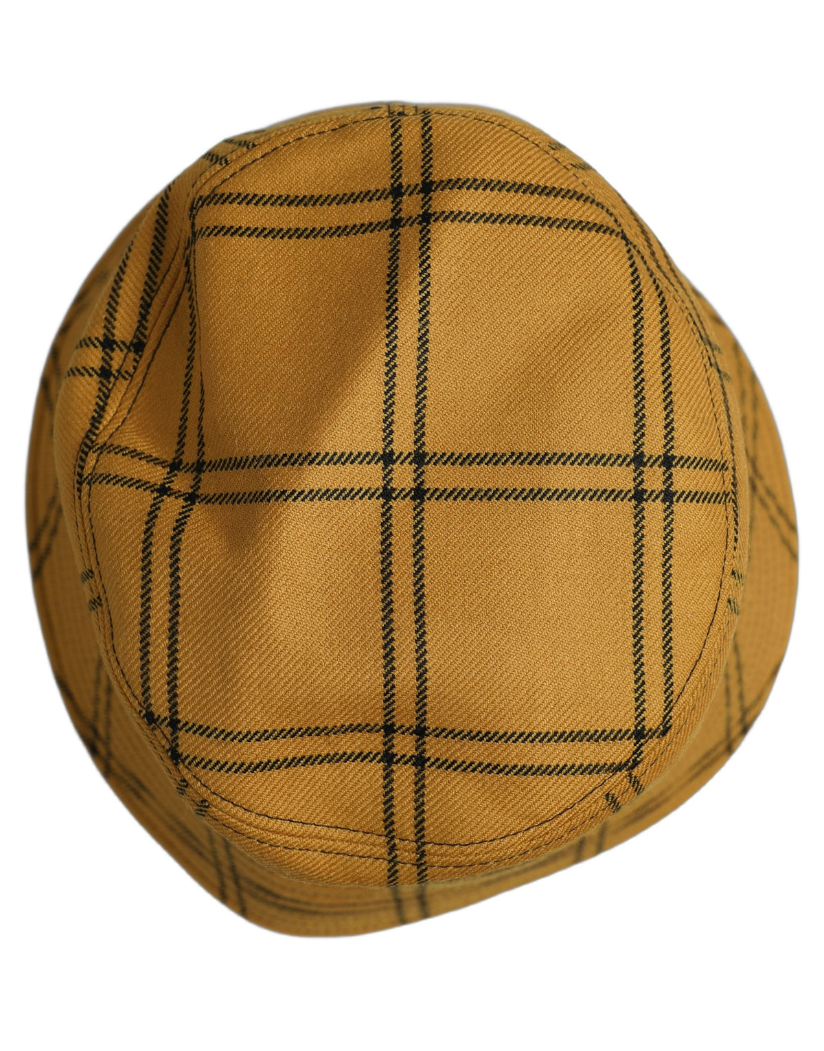 New Dolce & Gabbana Men Dark Yellow Check Wide Brim Bucket Cap Hat