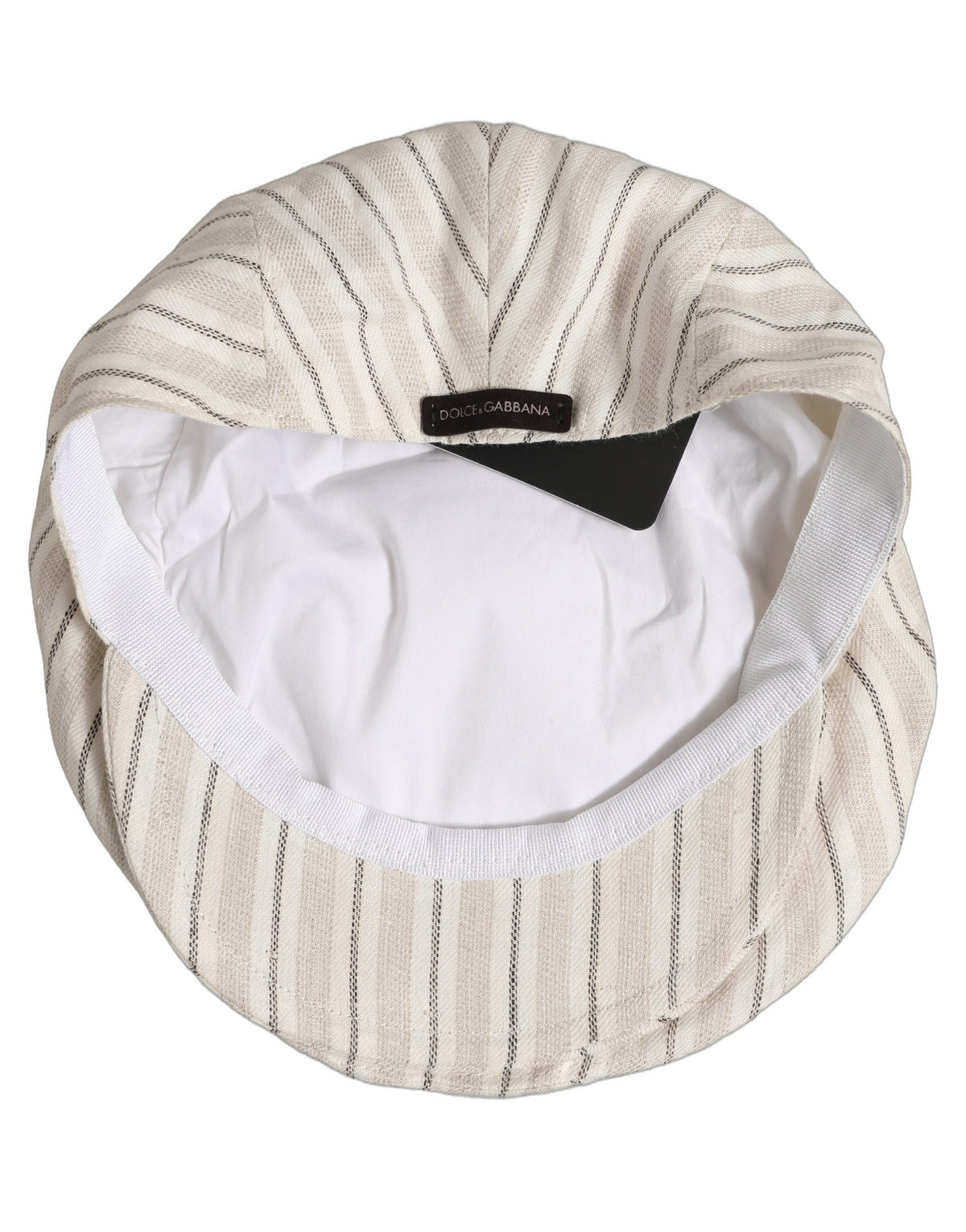 New Dolce & Gabbana Men Off White Striped Linen Newsboy Capello Hat