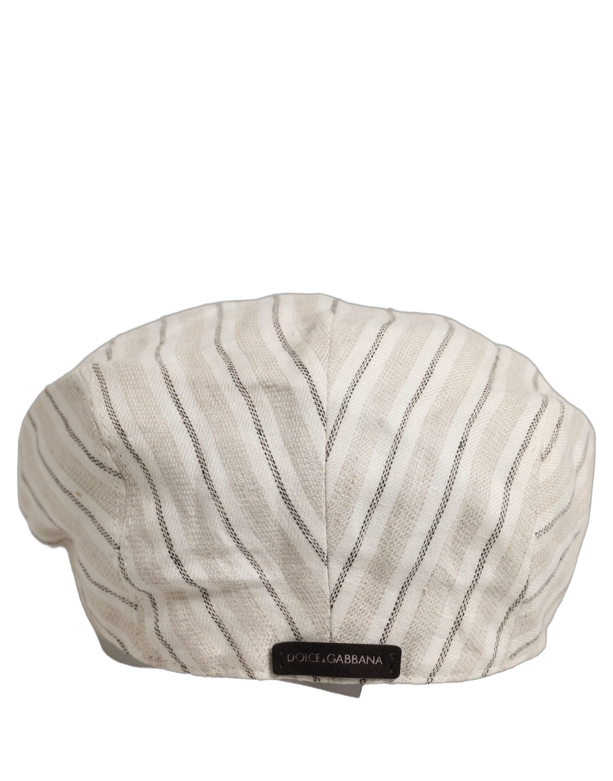 Dolce & Gabbana Men Off White Striped Linen Newsboy Capello Hat