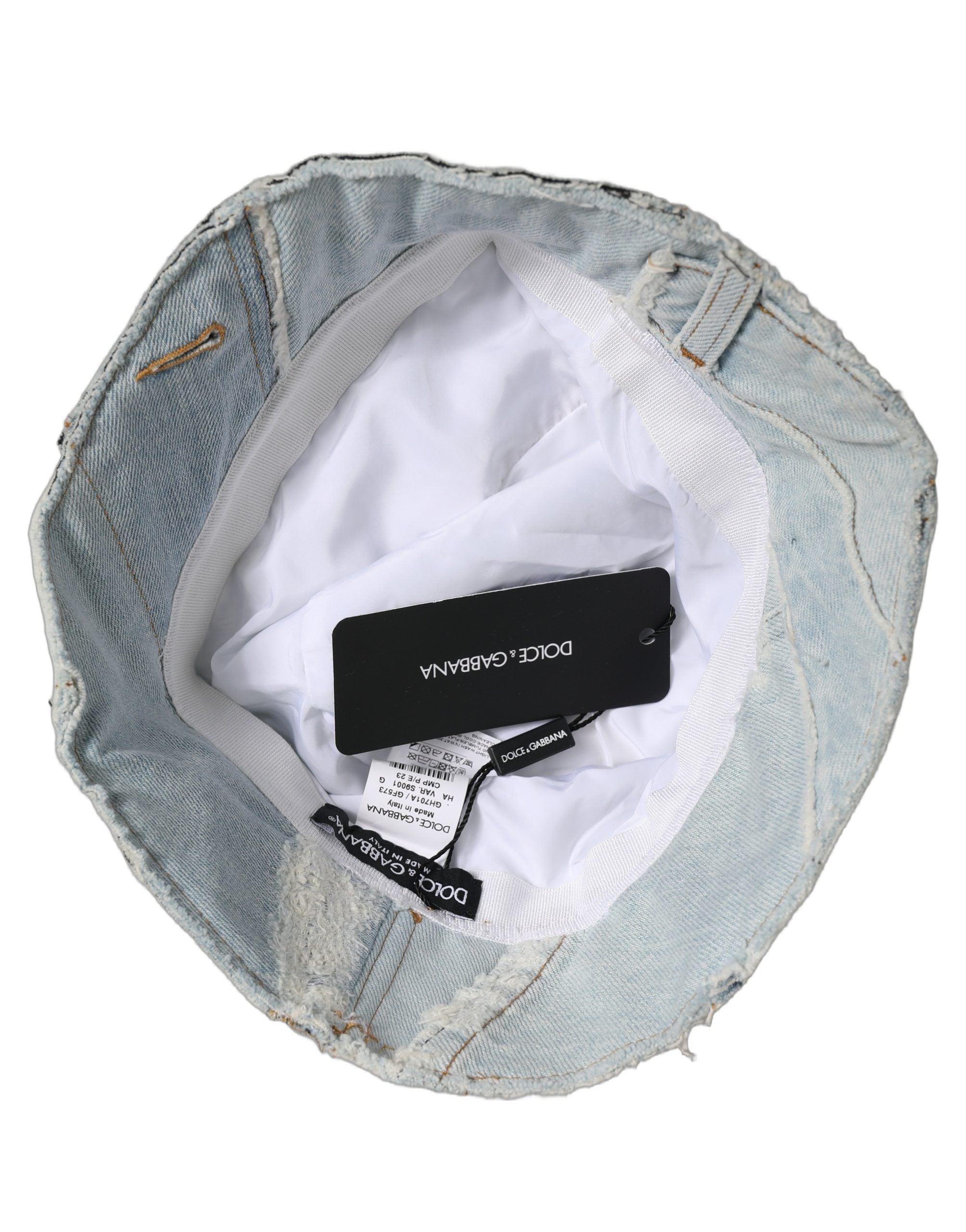 New Dolce & Gabbana Men Blue Patchwork Cotton Denim Bucket Cap Hat