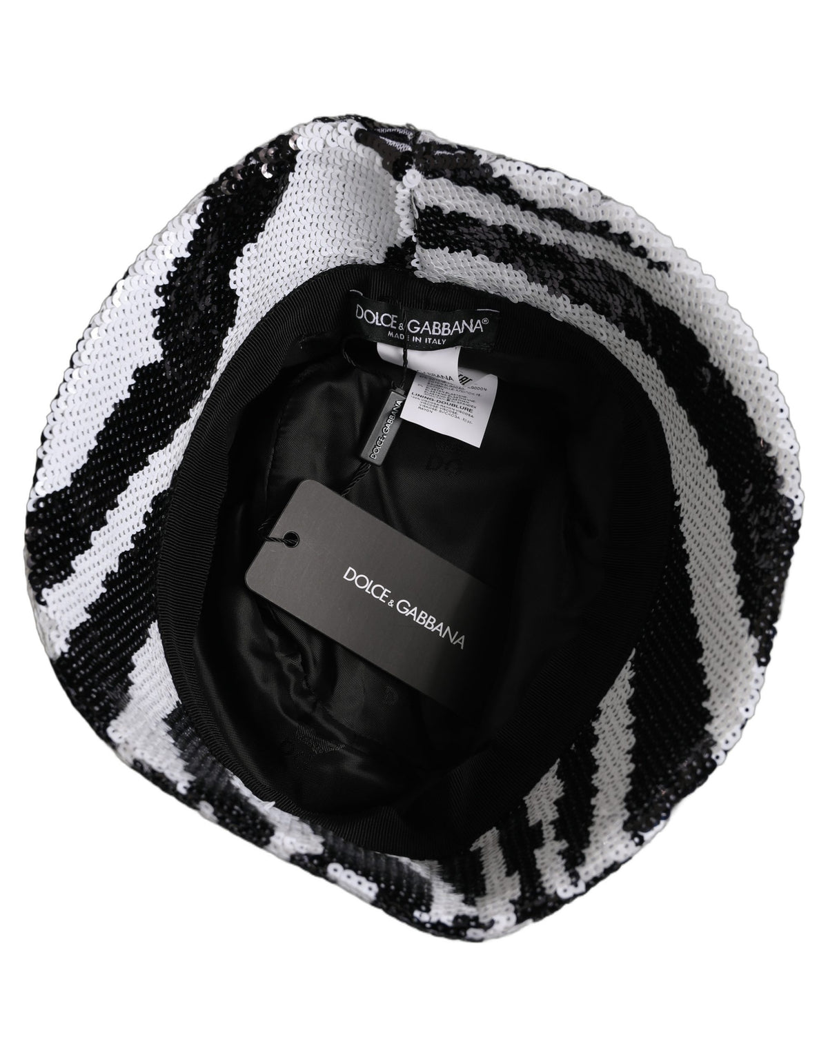 New Dolce & Gabbana Men Black White Zebra Sequin Bucket Cap Hat