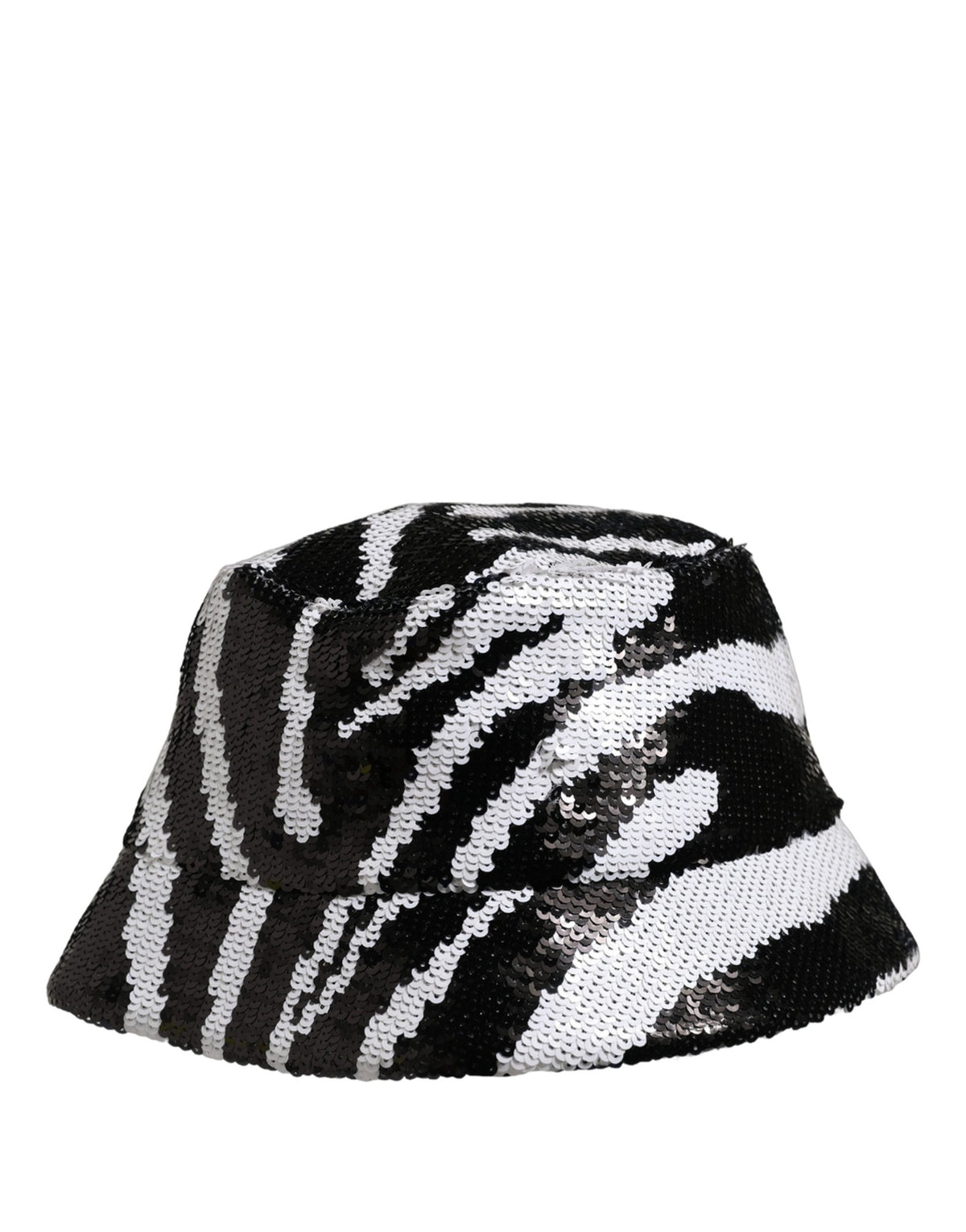 New Dolce & Gabbana Men Black White Zebra Sequin Bucket Cap Hat