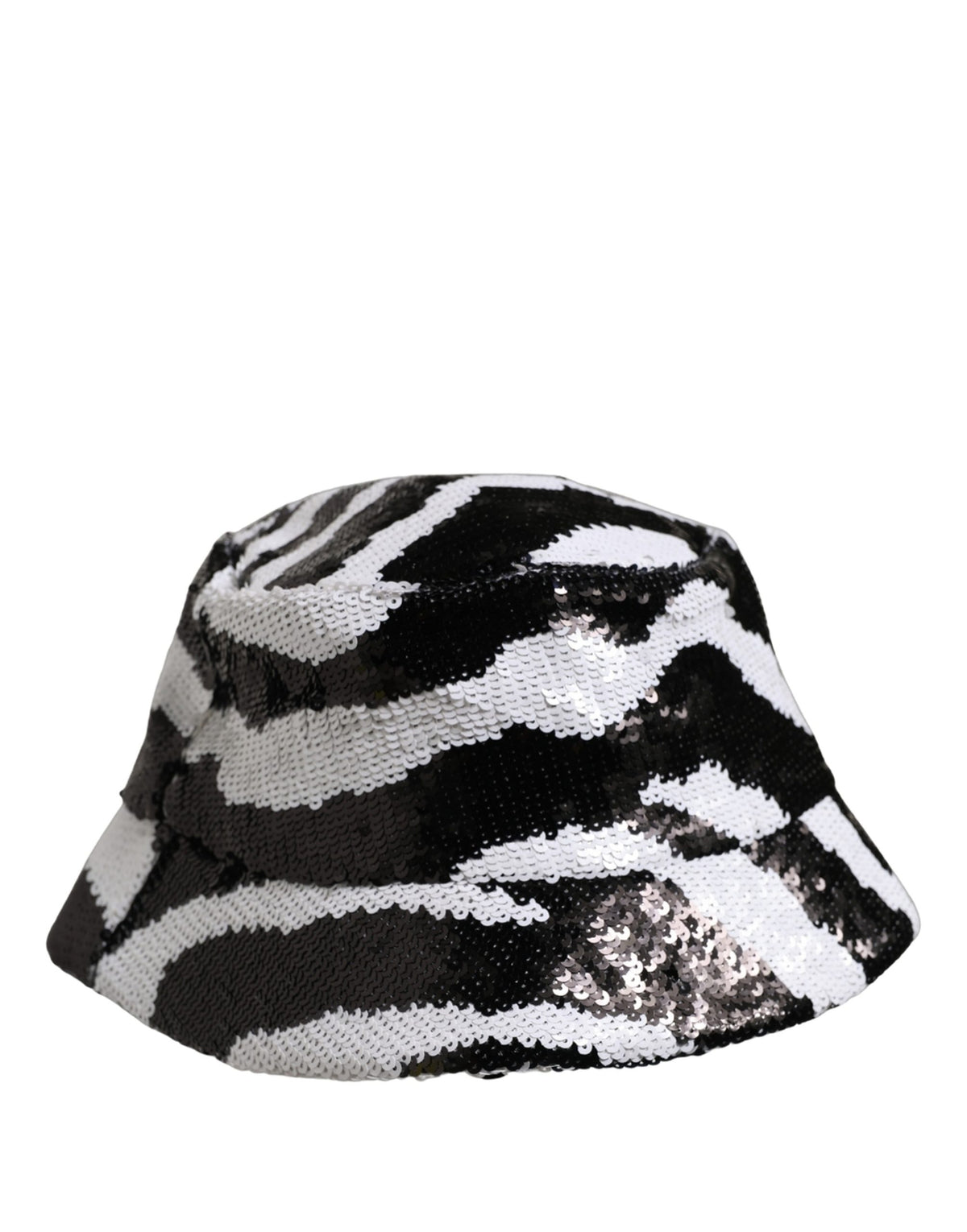 New Dolce & Gabbana Men Black White Zebra Sequin Bucket Cap Hat