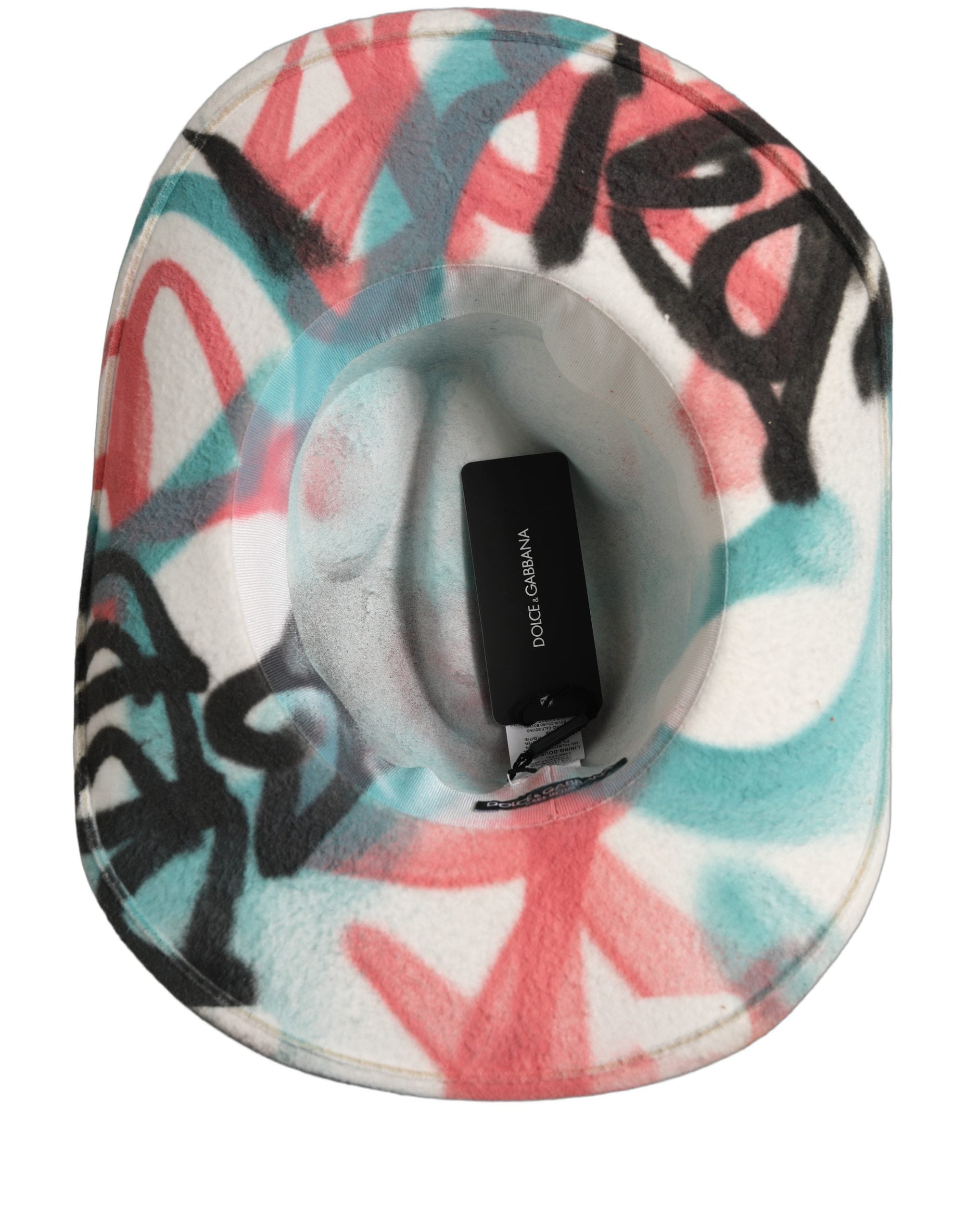 New Dolce & Gabbana Men White Graffiti Wide Brim Fedora Capello Hat