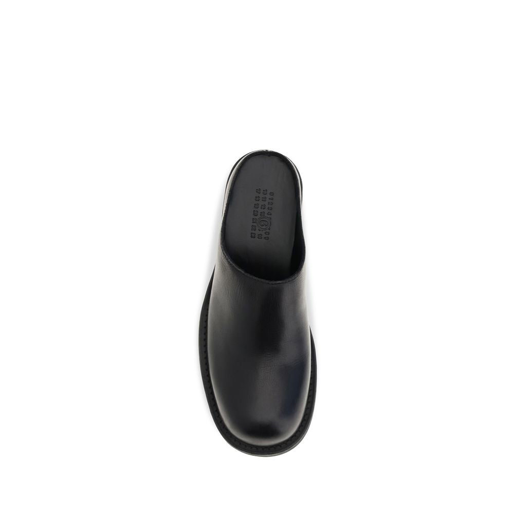 MM6 Black Leather Mules