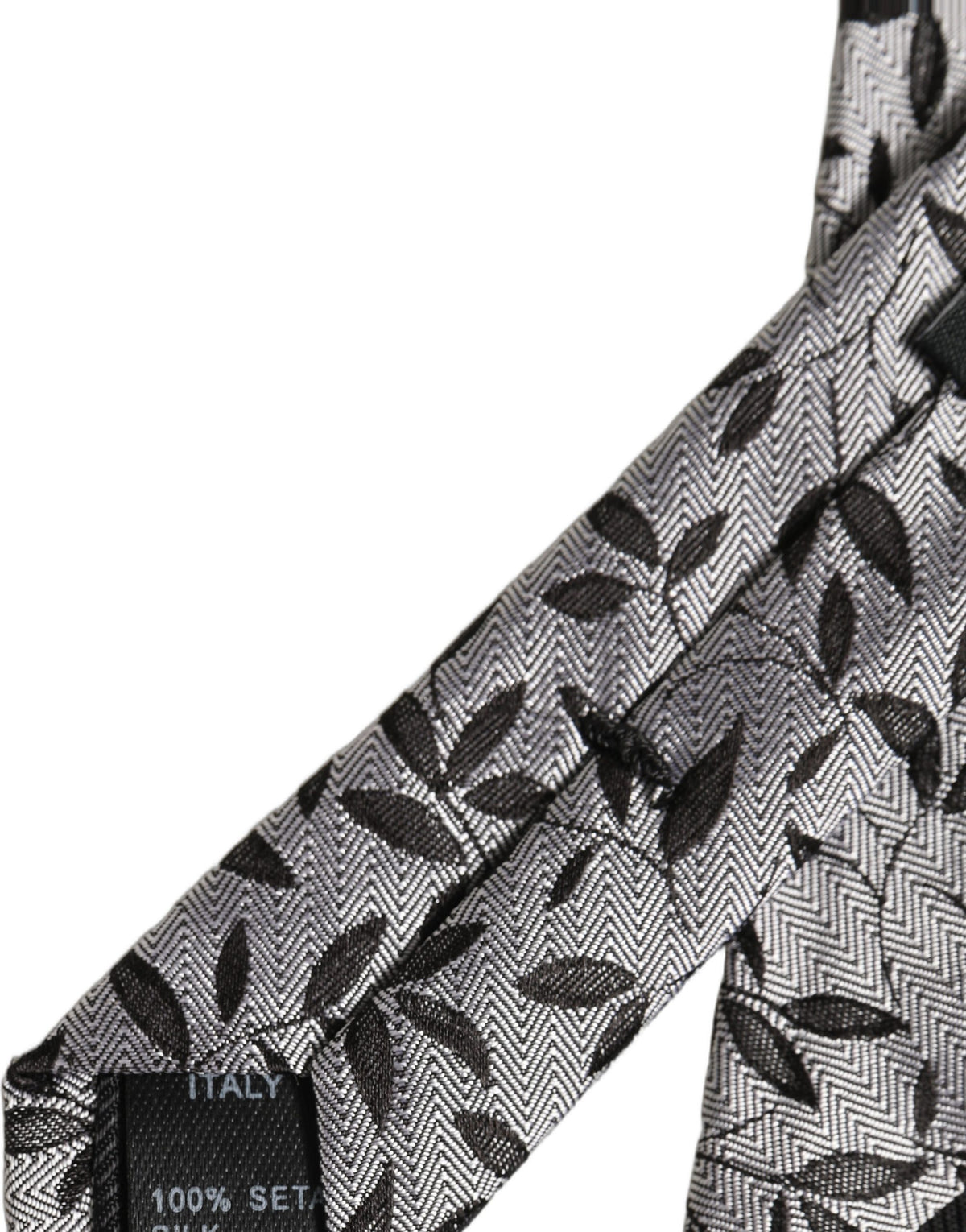 New Dolce & Gabbana Men Gray Leaf Pattern Silk Adjustable Tied Necktie Tie