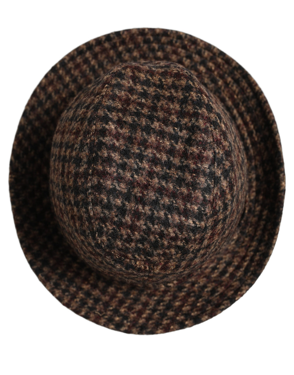 Dolce & Gabbana Brown Checkered Wool Tweed Fedora Capello Hats