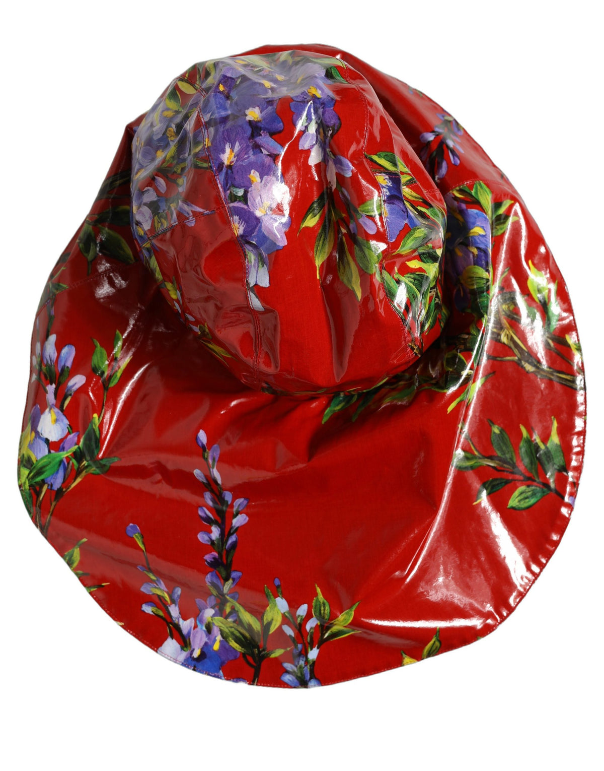 New Dolce & Gabbana Glossy Red Floral Wide Brim Bucket Capello Hat