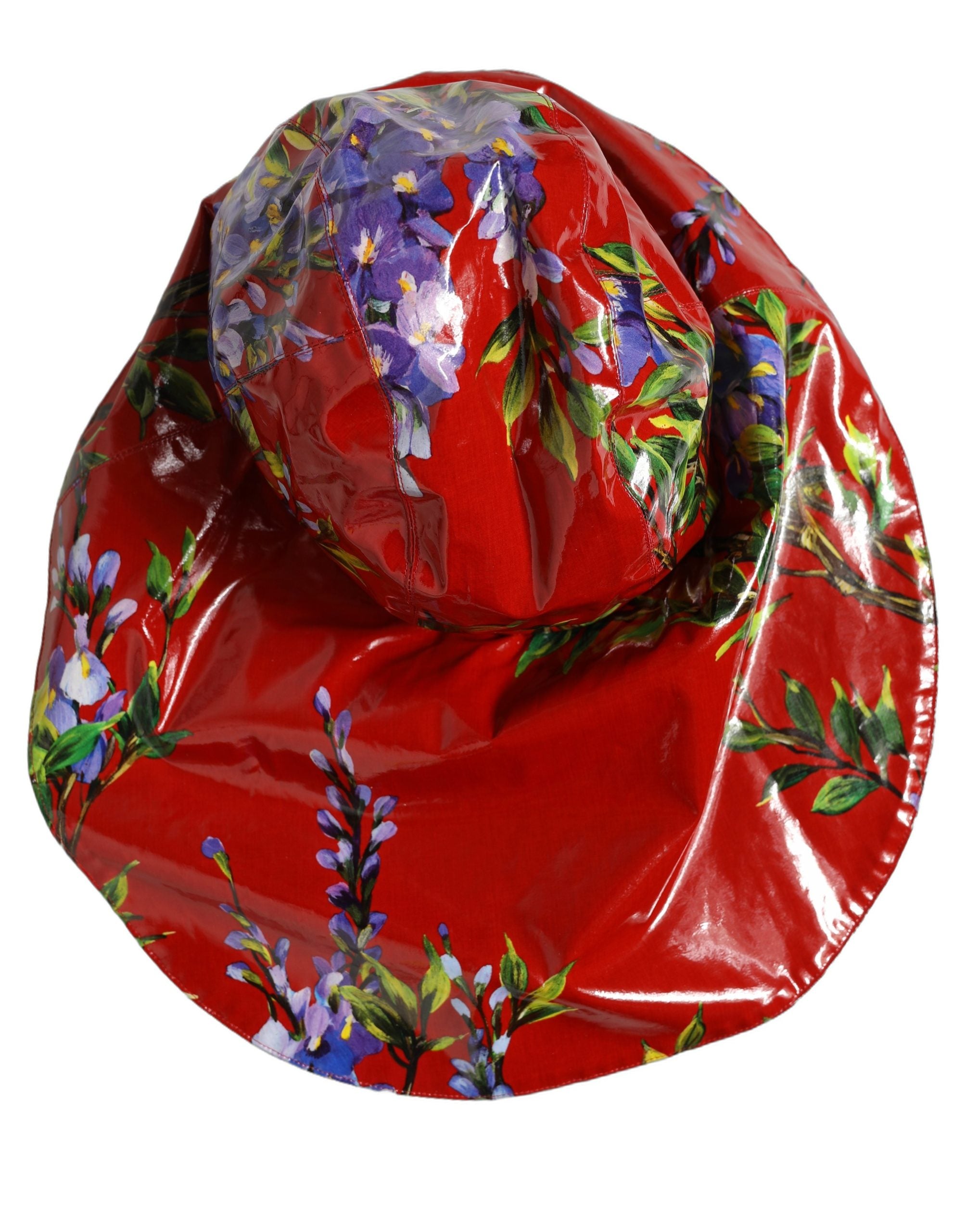 Dolce & Gabbana Glossy Red Floral Wide Brim Bucket Capello Hat
