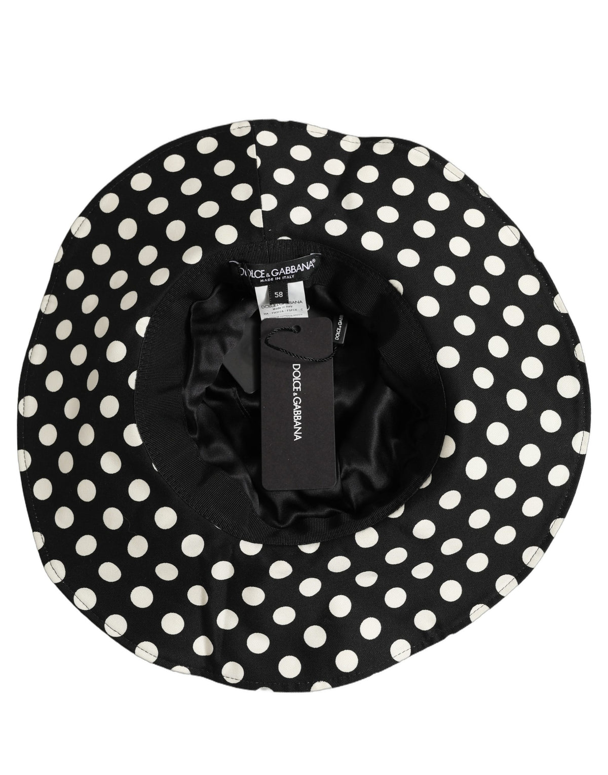 New Dolce & Gabbana Black White Polka Dot Cotton Bucket Capello Hat