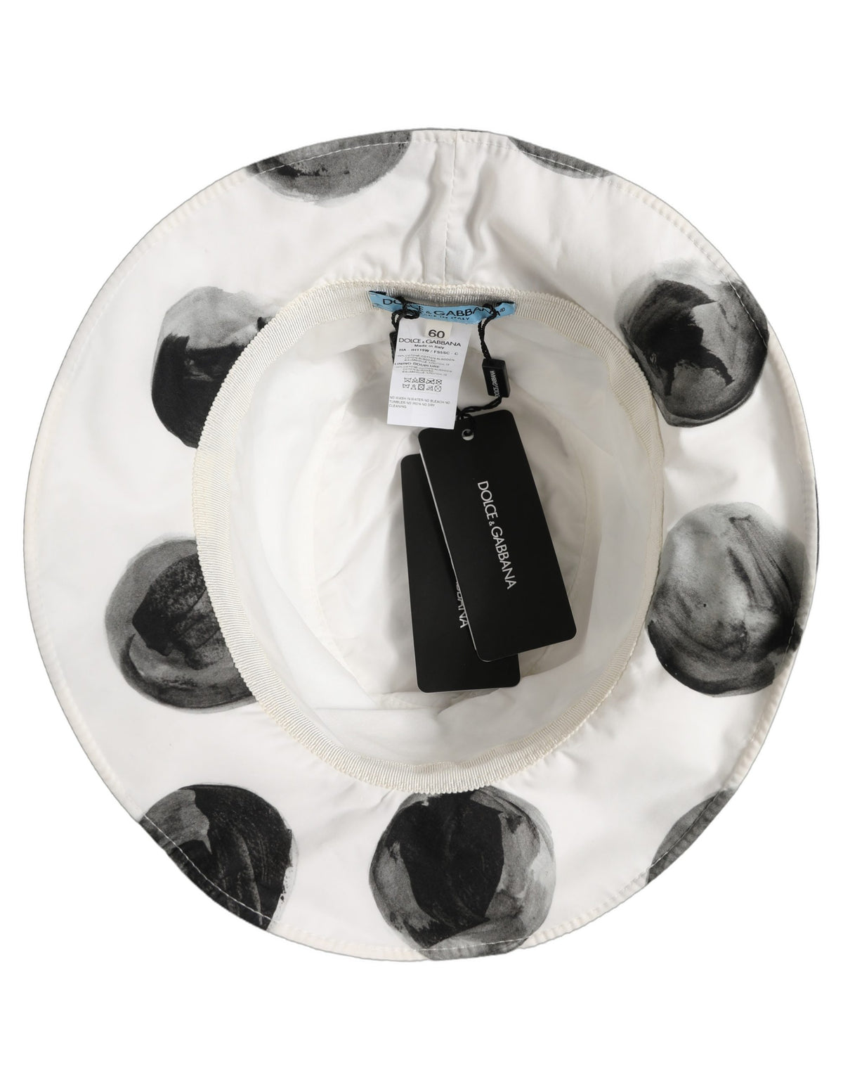 New Dolce & Gabbana White Cotton Big Polka Dot Pattern Bucket Hat