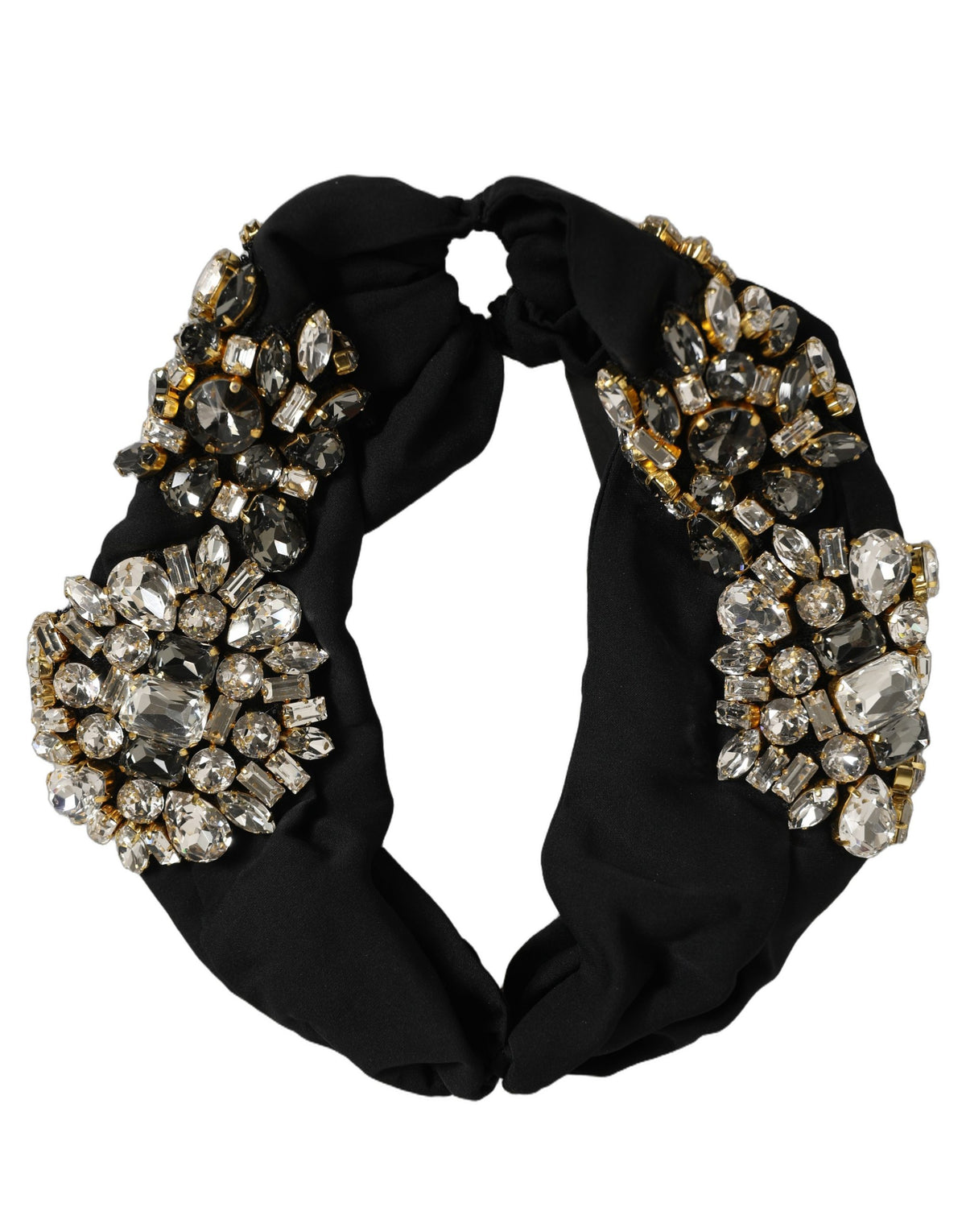 New Dolce & Gabbana Black Silk Crystal Embellishment One Size Headband
