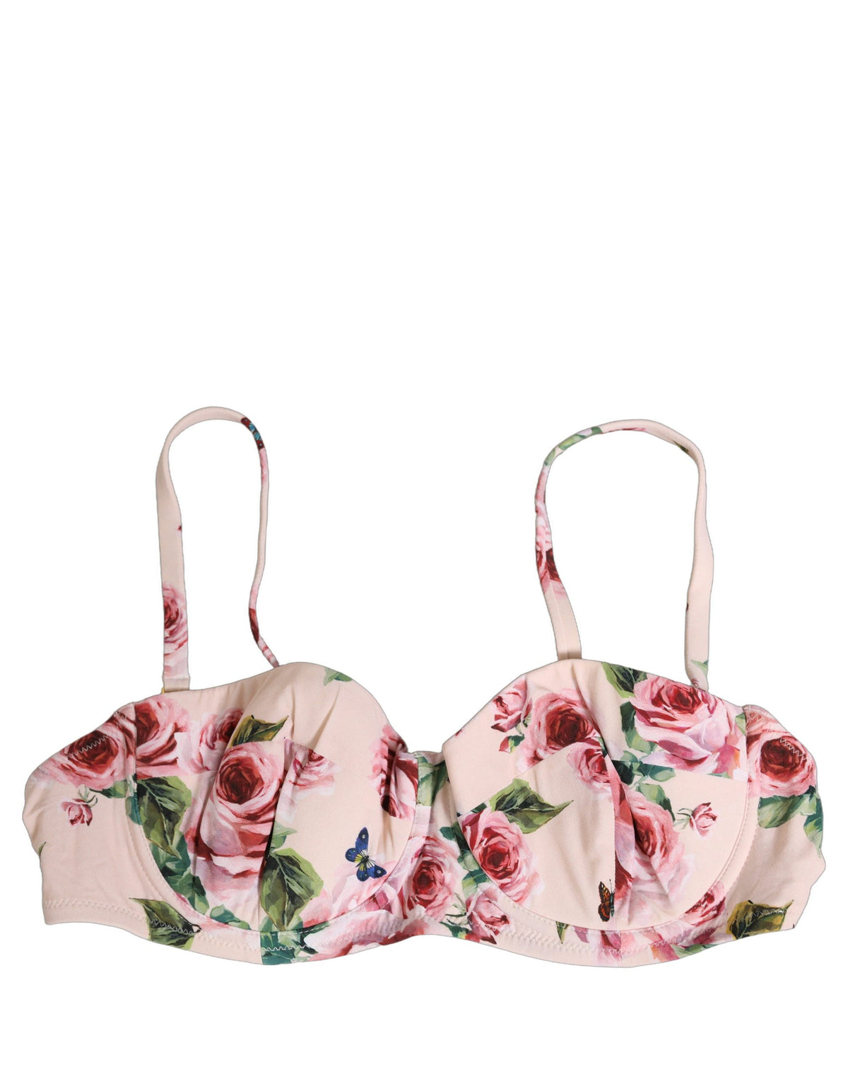 Dolce & Gabbana Pink Floral Print Underwire Beachwear Bikini Top