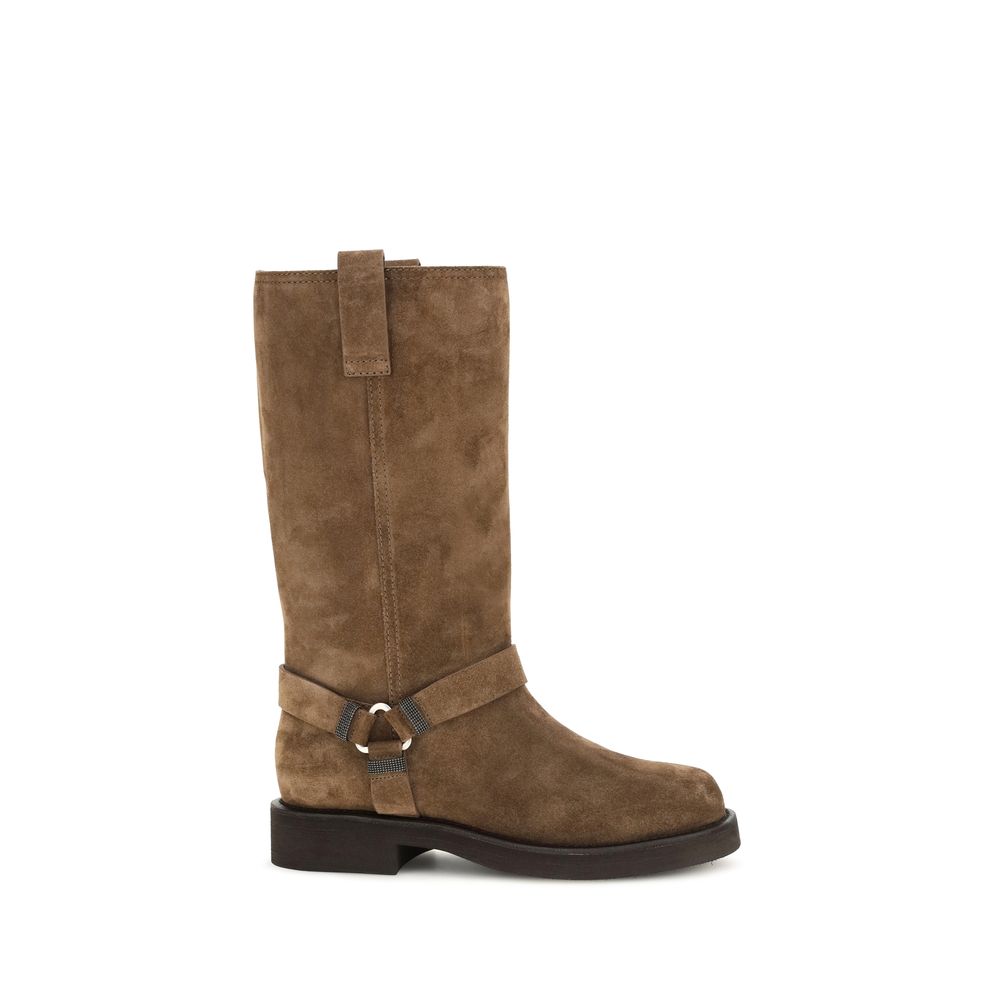 Brunello Cucinelli Brown Leather Flat Boots