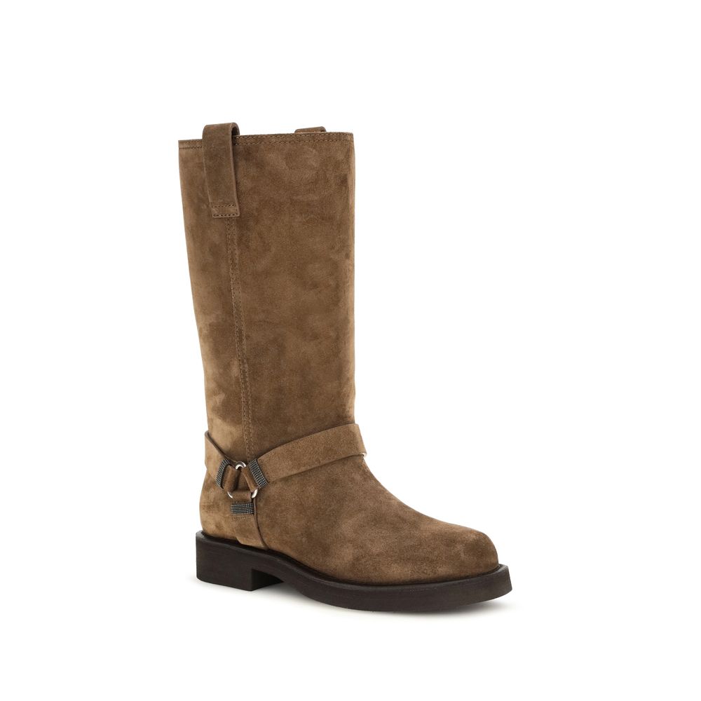 Brunello Cucinelli Brown Leather Flat Boots