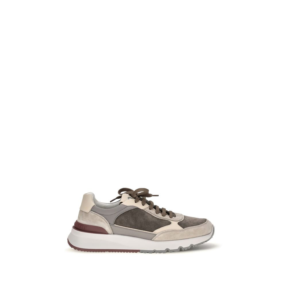 Brunello Cucinelli Gray Leather Athletic Sneakers