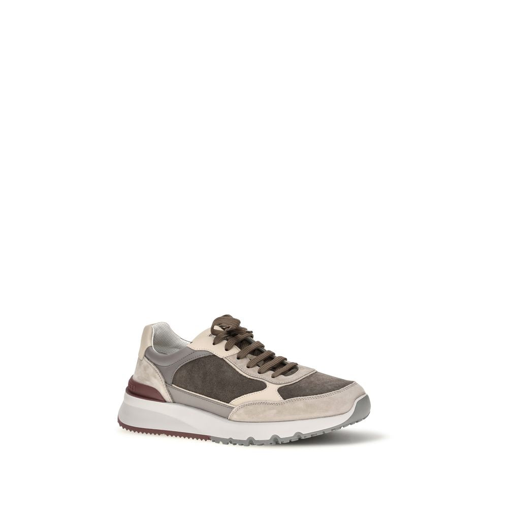 Brunello Cucinelli Gray Leather Athletic Sneakers