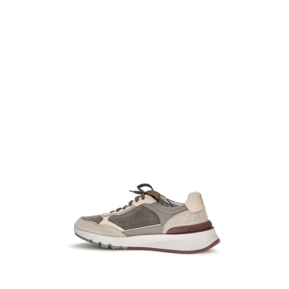Brunello Cucinelli Gray Leather Athletic Sneakers