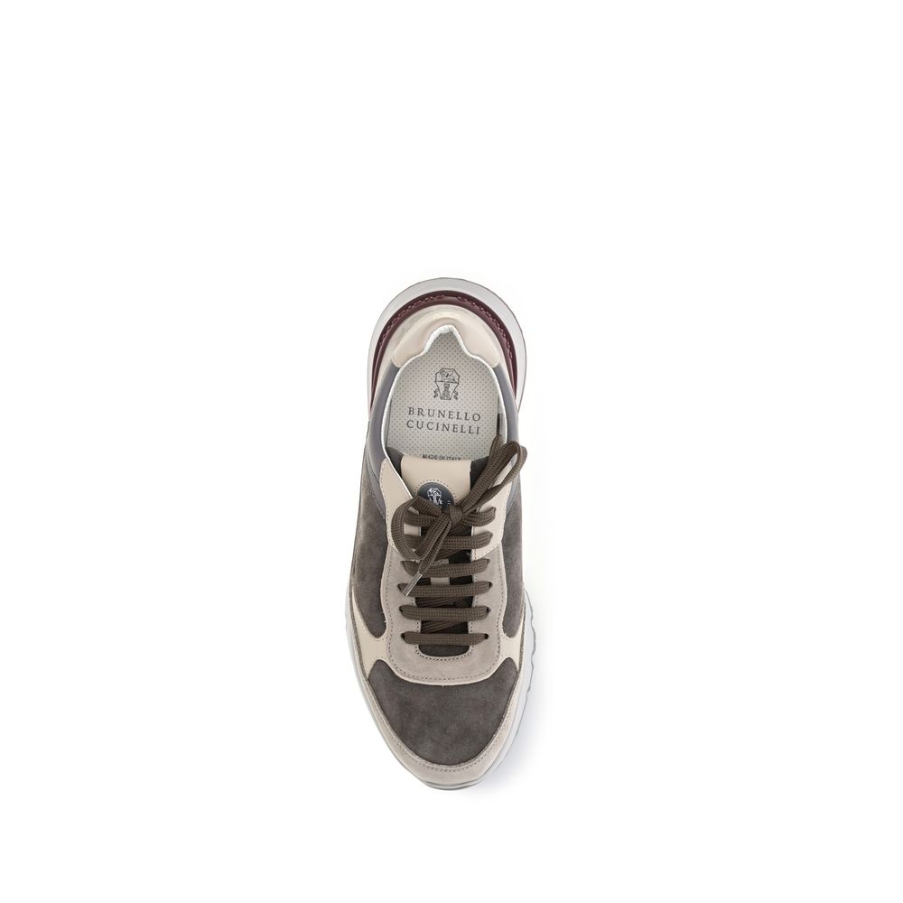 Brunello Cucinelli Gray Leather Athletic Sneakers