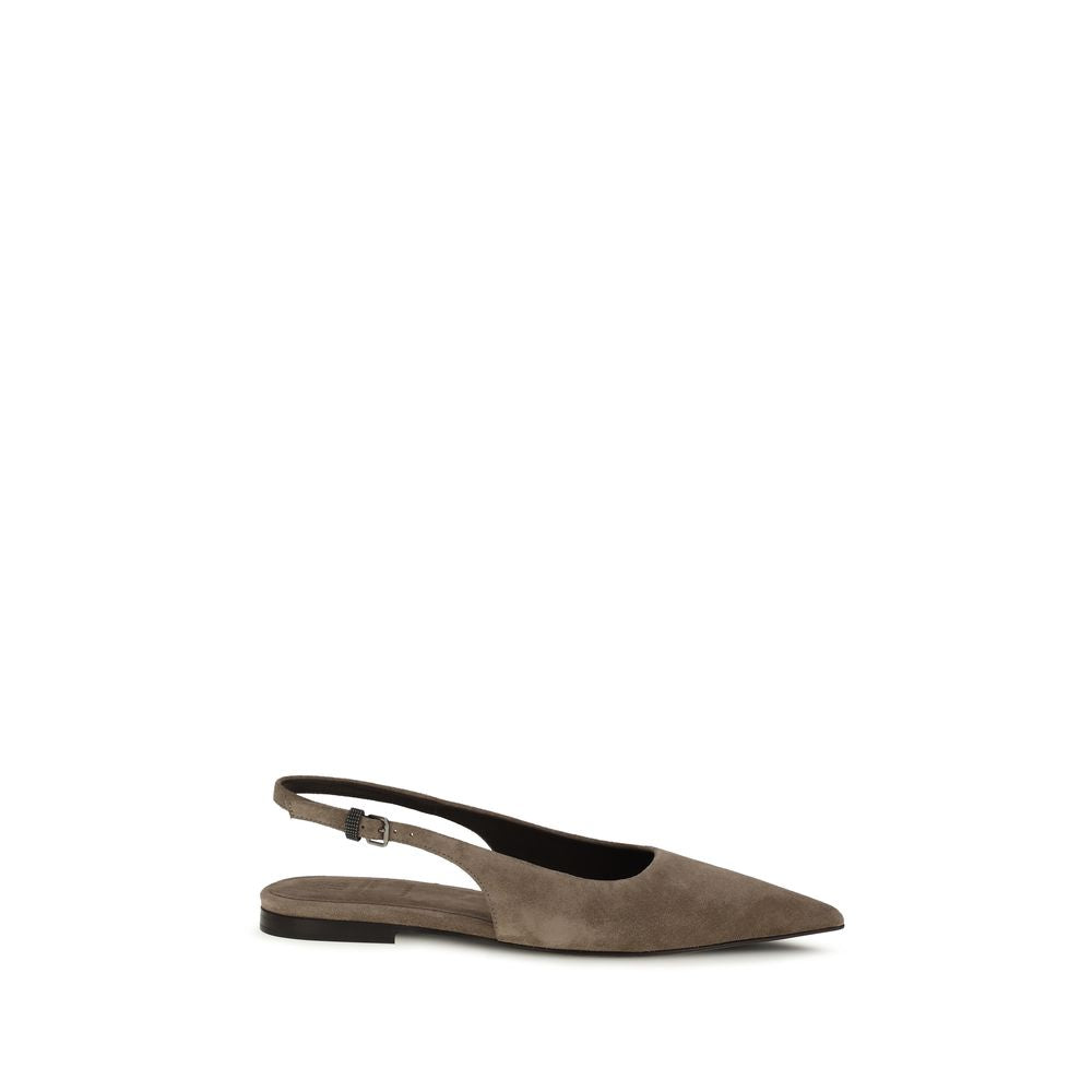 Brunello Cucinelli Brown Leather Ballet Flats