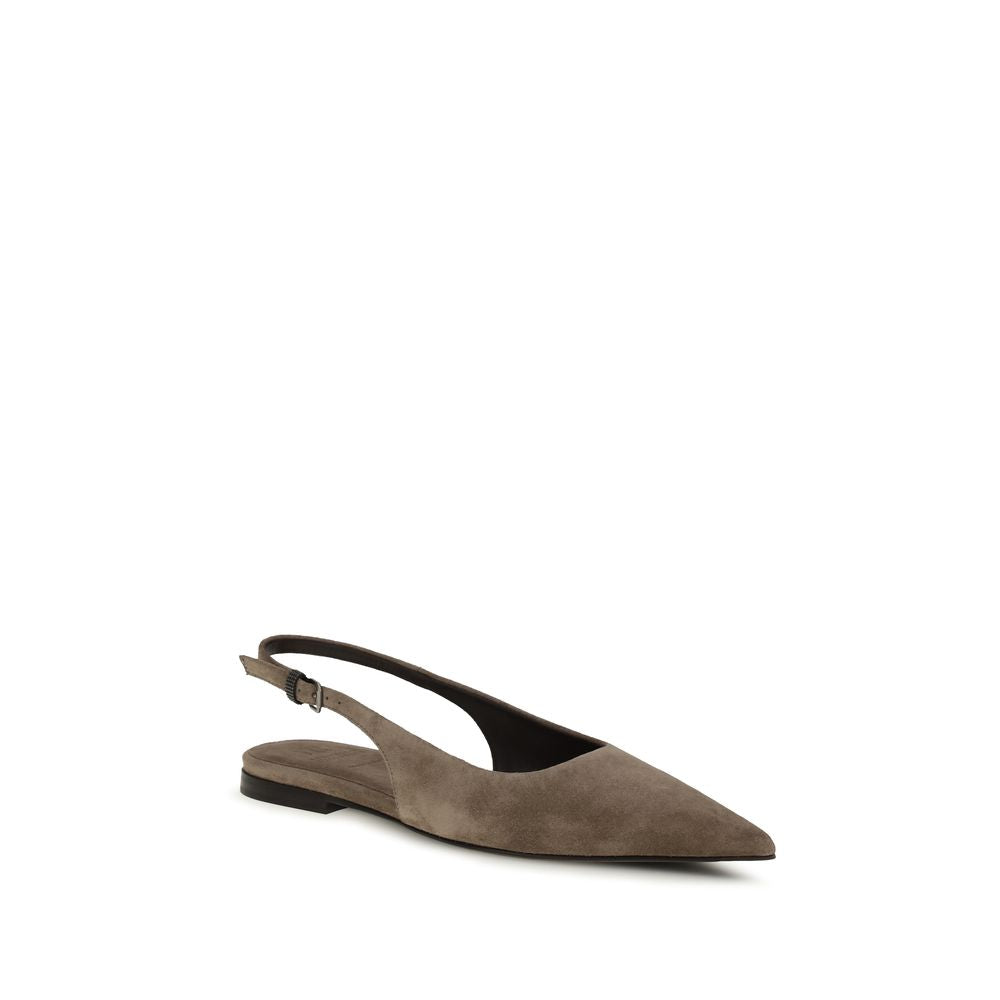 Brunello Cucinelli Brown Leather Ballet Flats