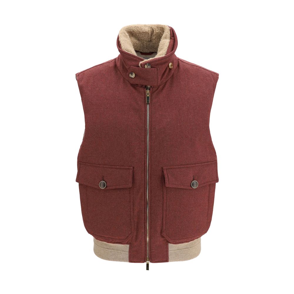 Brunello Cucinelli Bordeaux Wool Sleeveless Jacket
