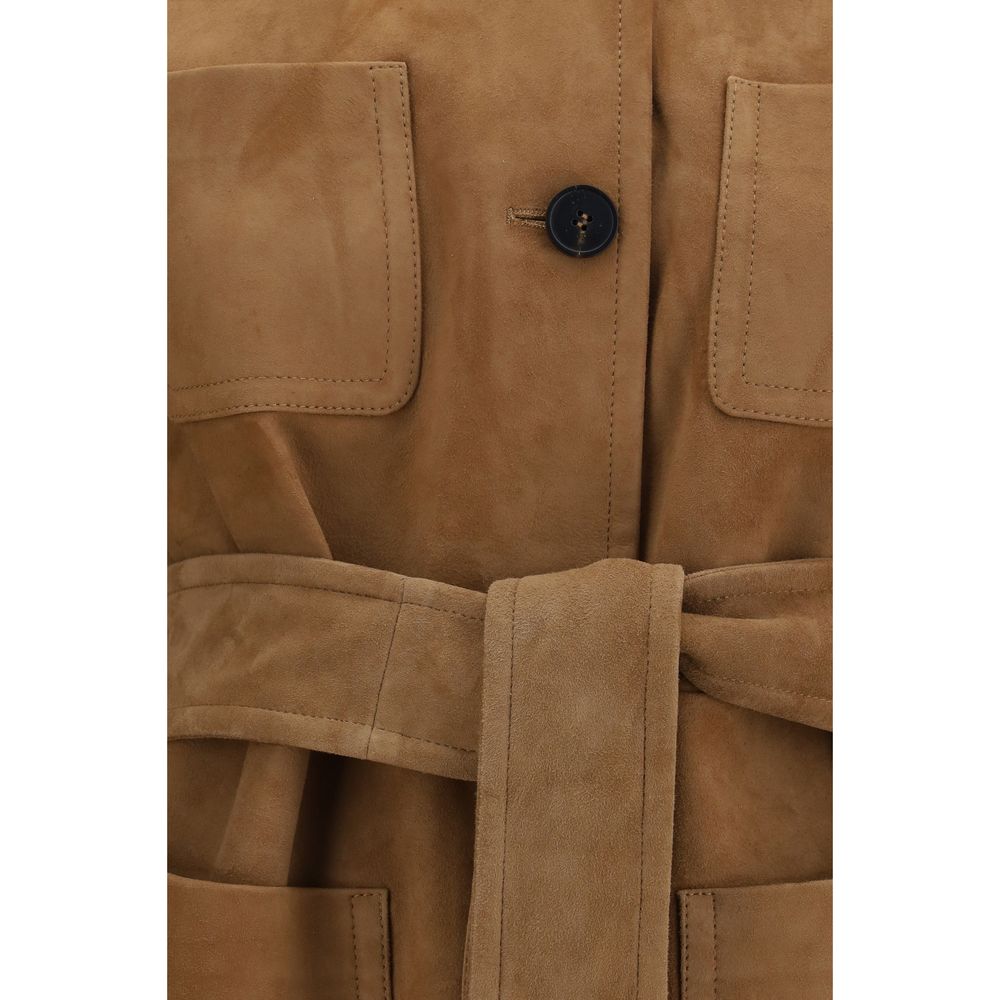 Max Mara Brown Leather Full-Length Jacket
