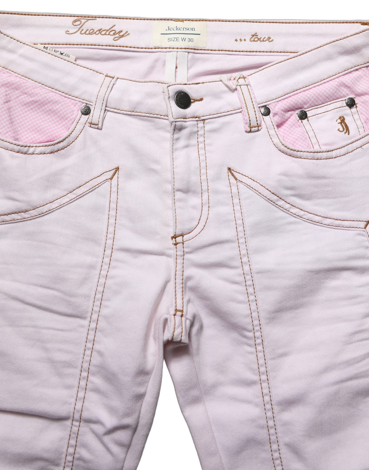 Jeckerson Light Pink Cotton Mid Waist Denim Trouser Jeans