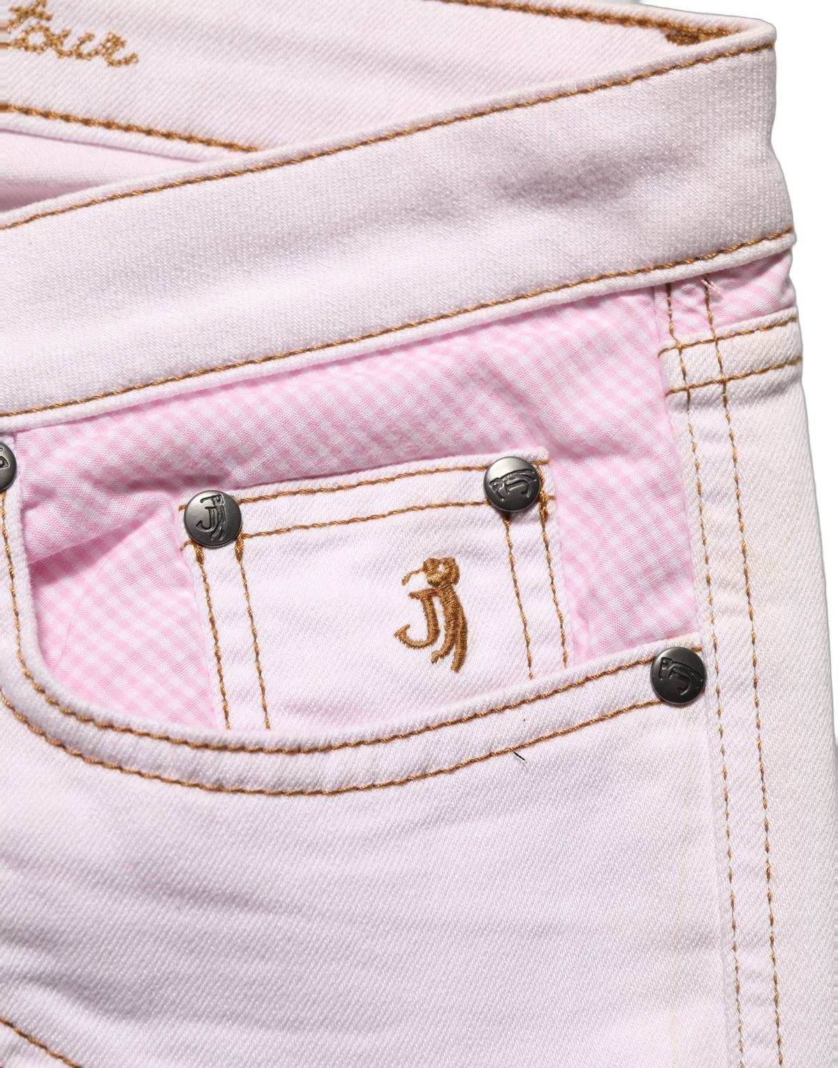 Jeckerson Light Pink Cotton Mid Waist Denim Trouser Jeans