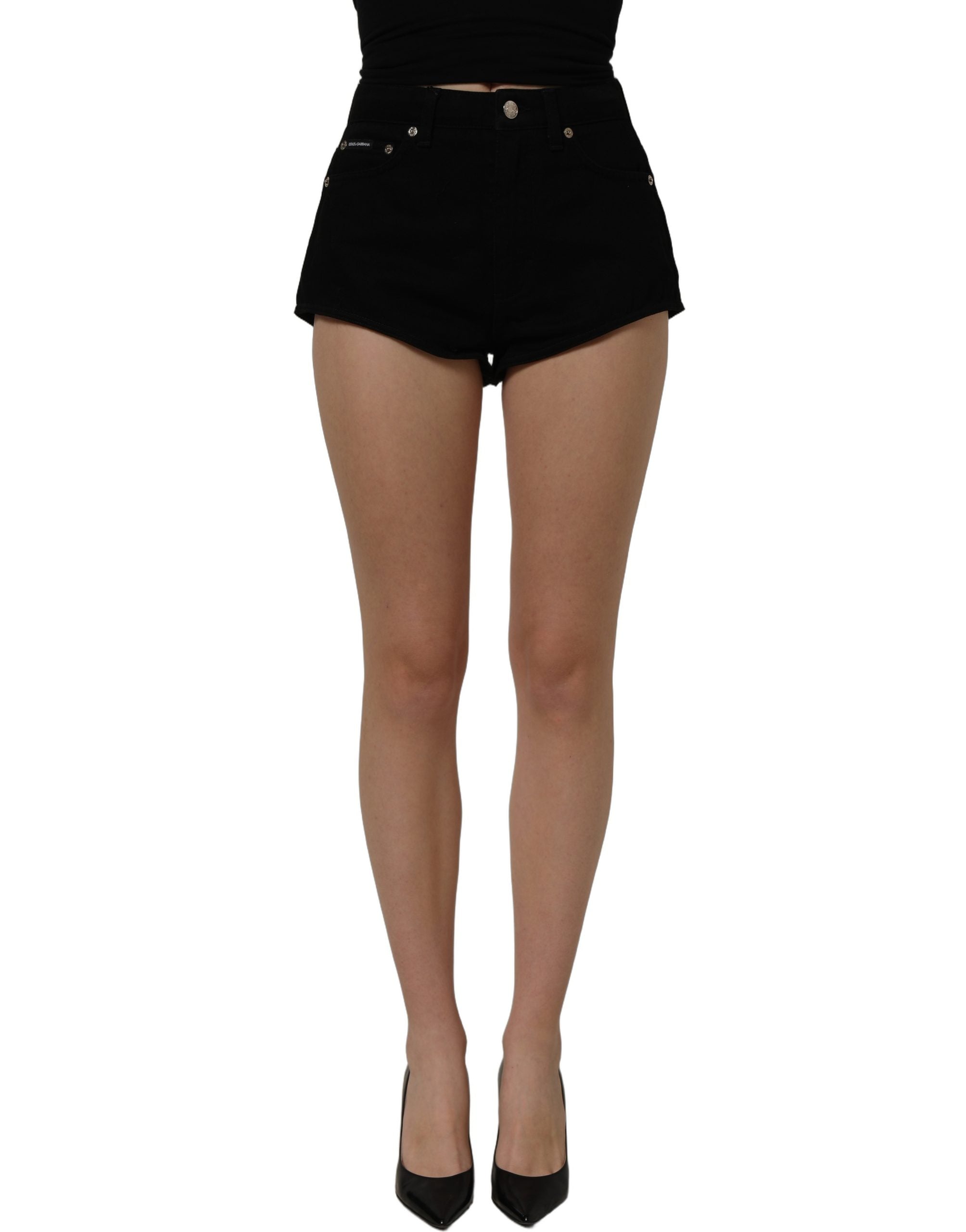 Dolce & Gabbana Dark Gray Cotton Mid Rise Denim Hot Pants Shorts