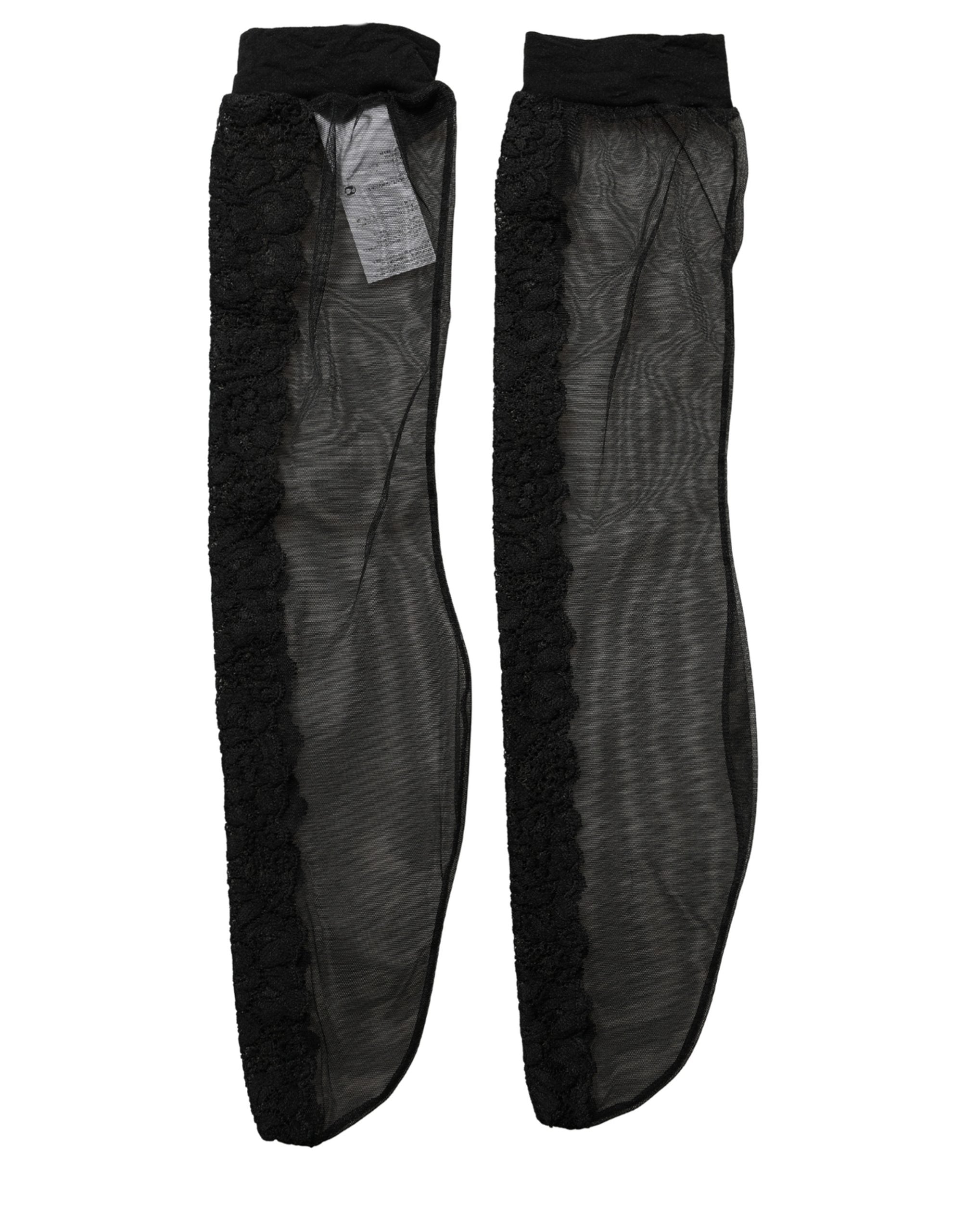 Dolce & Gabbana Black Nylon Mesh Sheer Long Accessory Socks