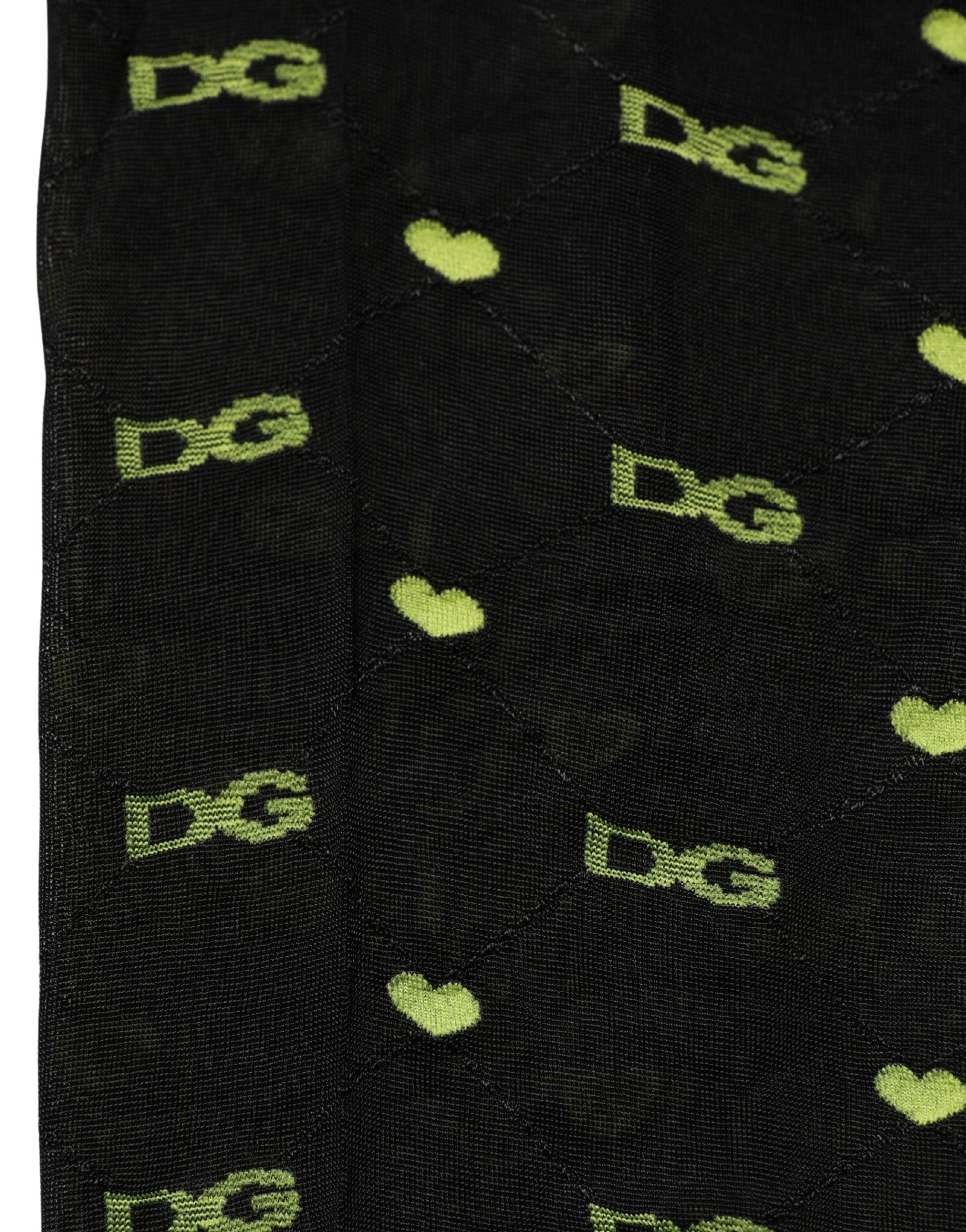Dolce & Gabbana Black Green Nylon Logo Tights Stocking Pantyhose Socks