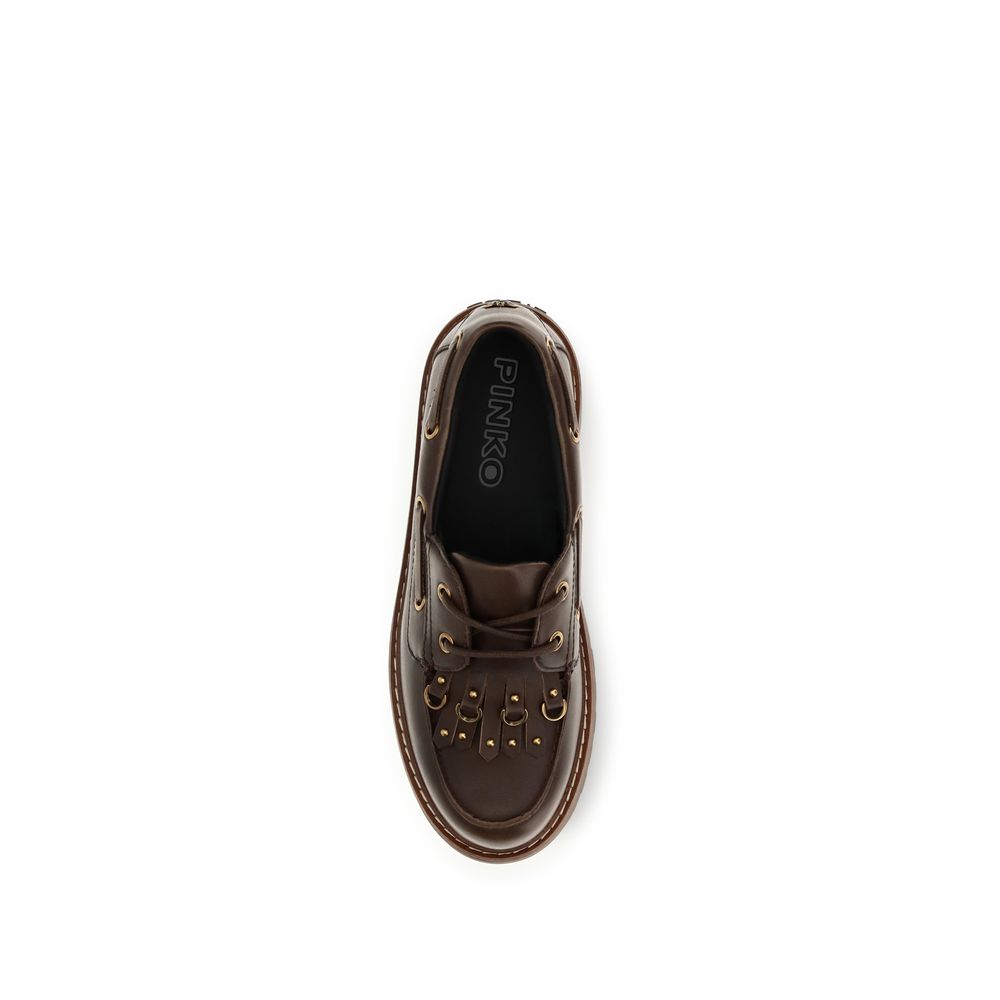 PINKO Brown Leather Platform Loafers