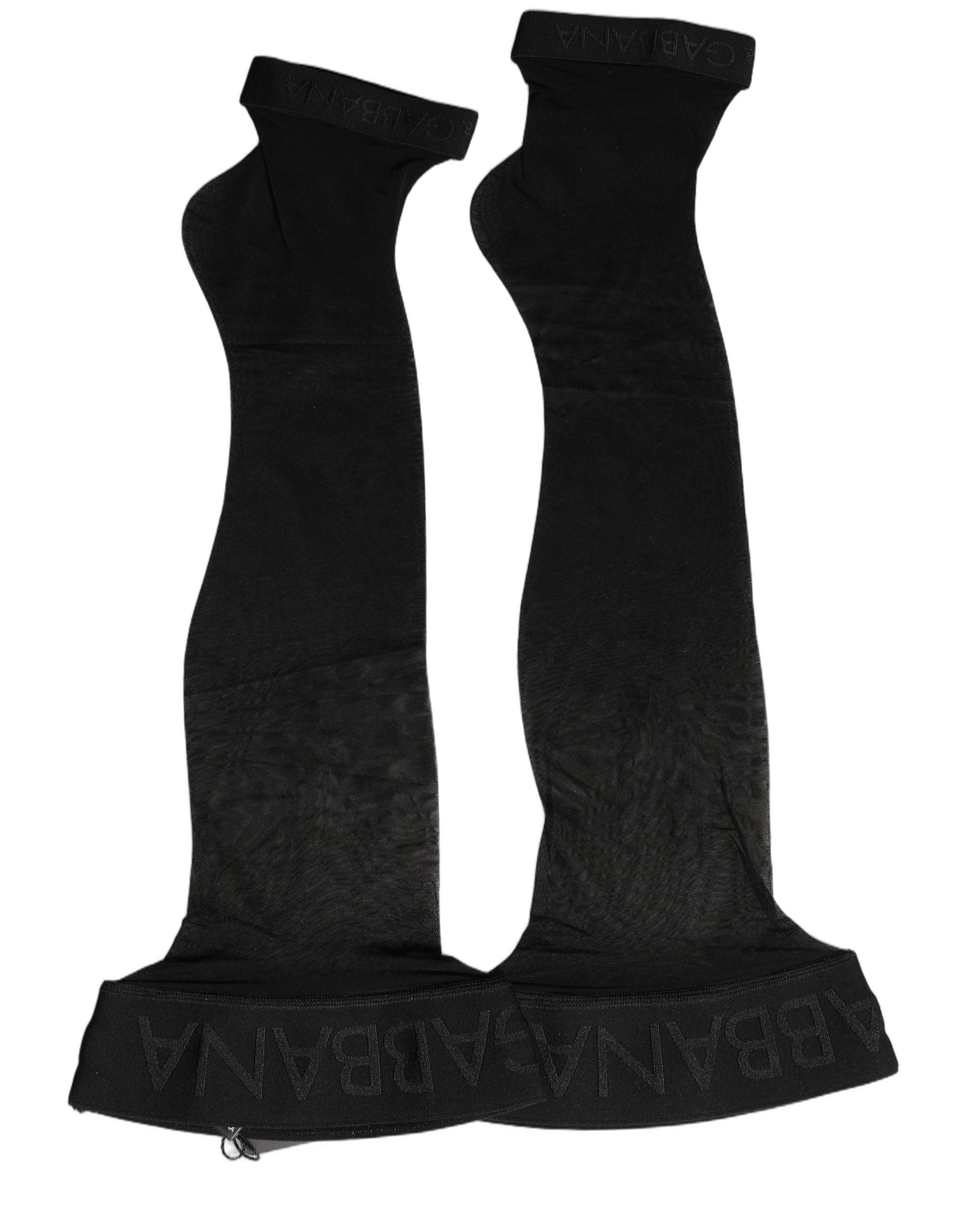 Dolce & Gabbana Black Nylon Logo Long Women Accessory Socks